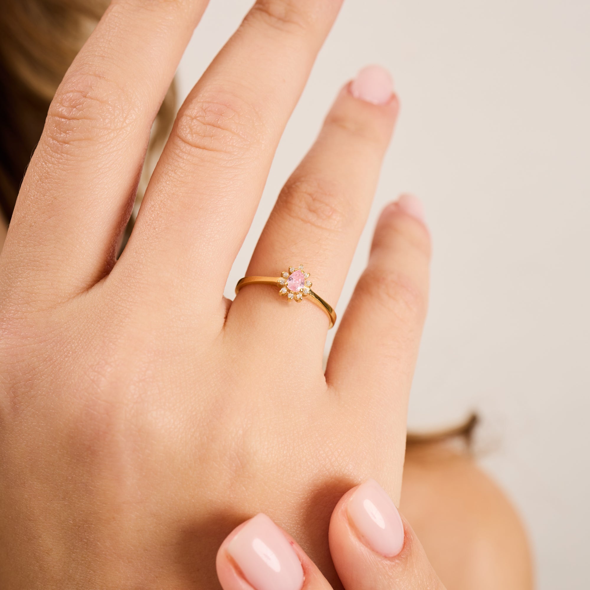 14K Gold Pink Sapphire & Diamond Pear Ring – Astra