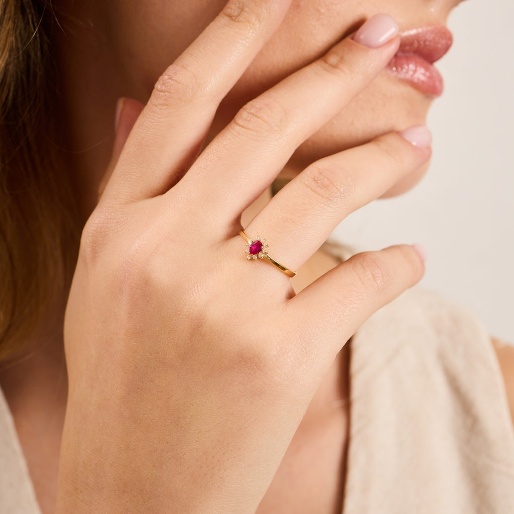 14K Gold Ruby & Diamond Pear Ring – Astra