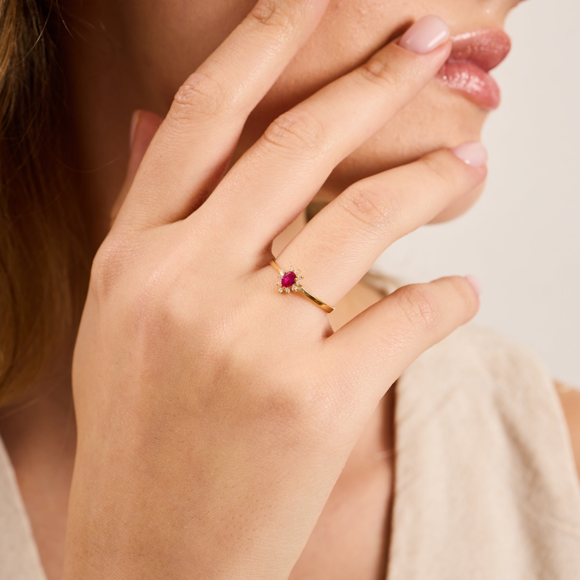 14K Gold Ruby & Diamond Pear Ring – Astra
