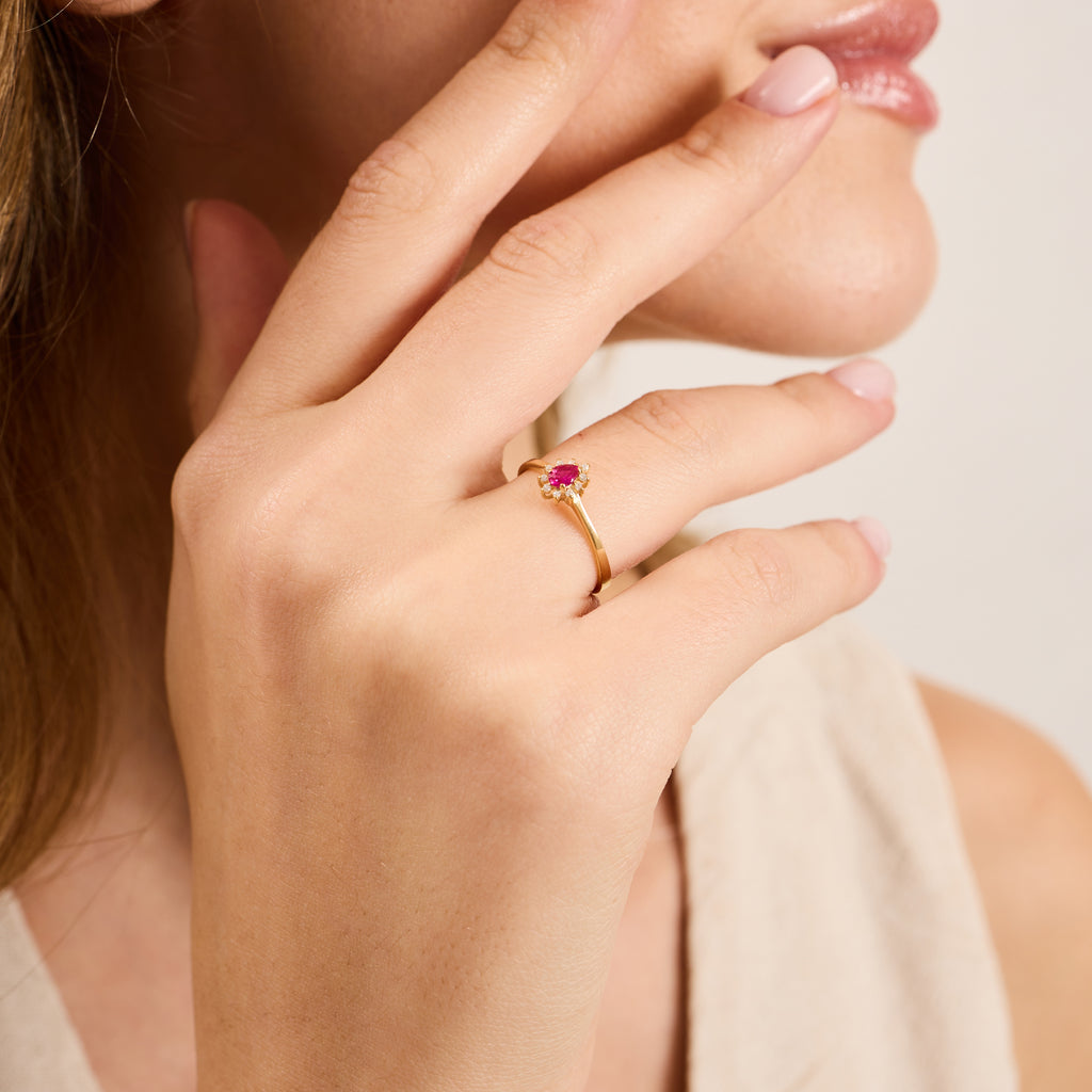 14K Gold Ruby & Diamond Pear Ring – Astra