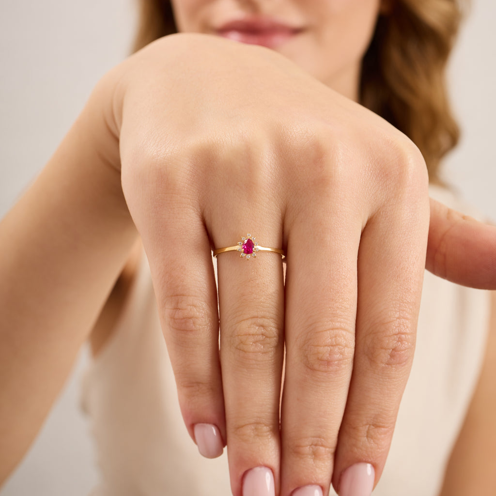 14K Gold Ruby & Diamond Pear Ring – Astra