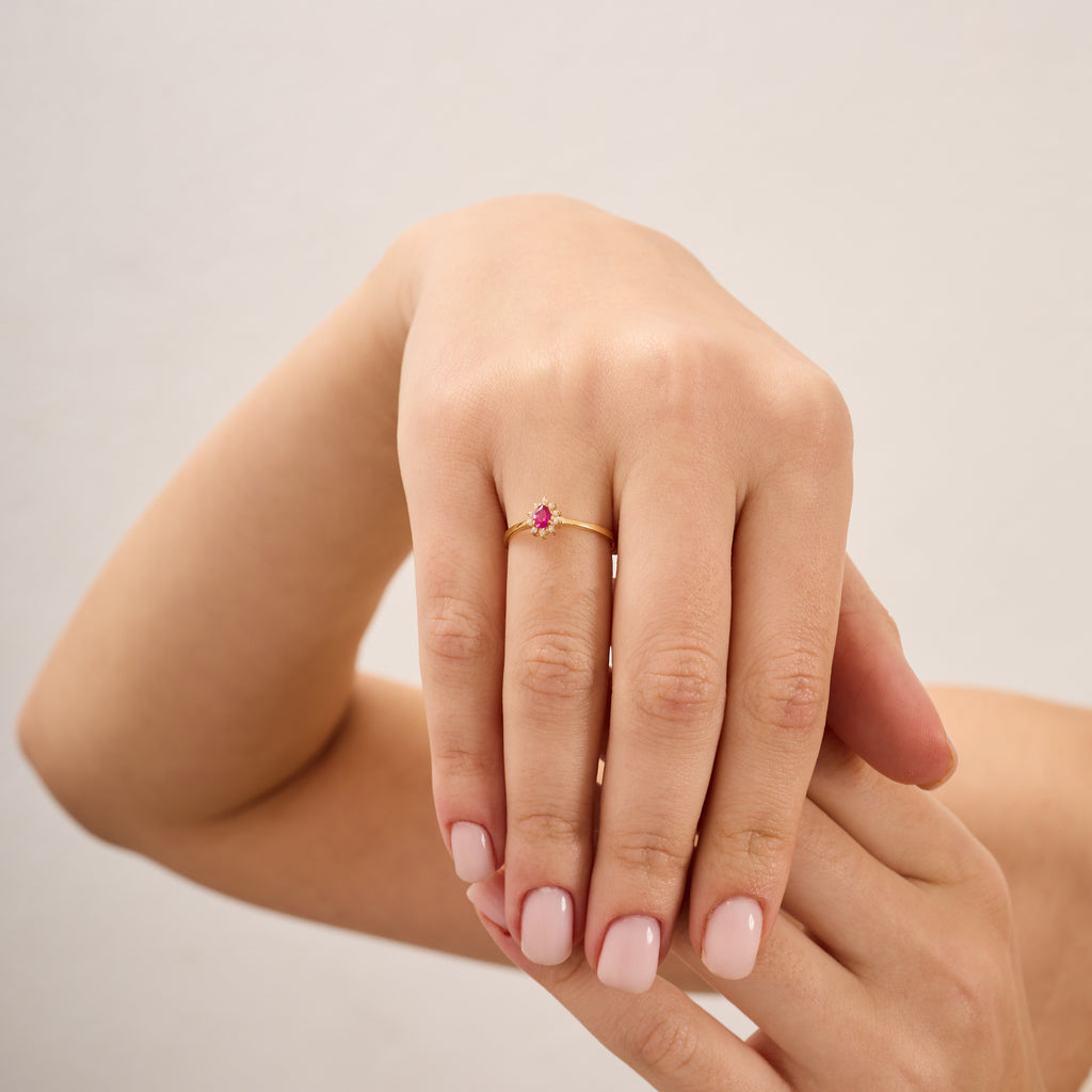 14K Gold Ruby & Diamond Pear Ring – Astra
