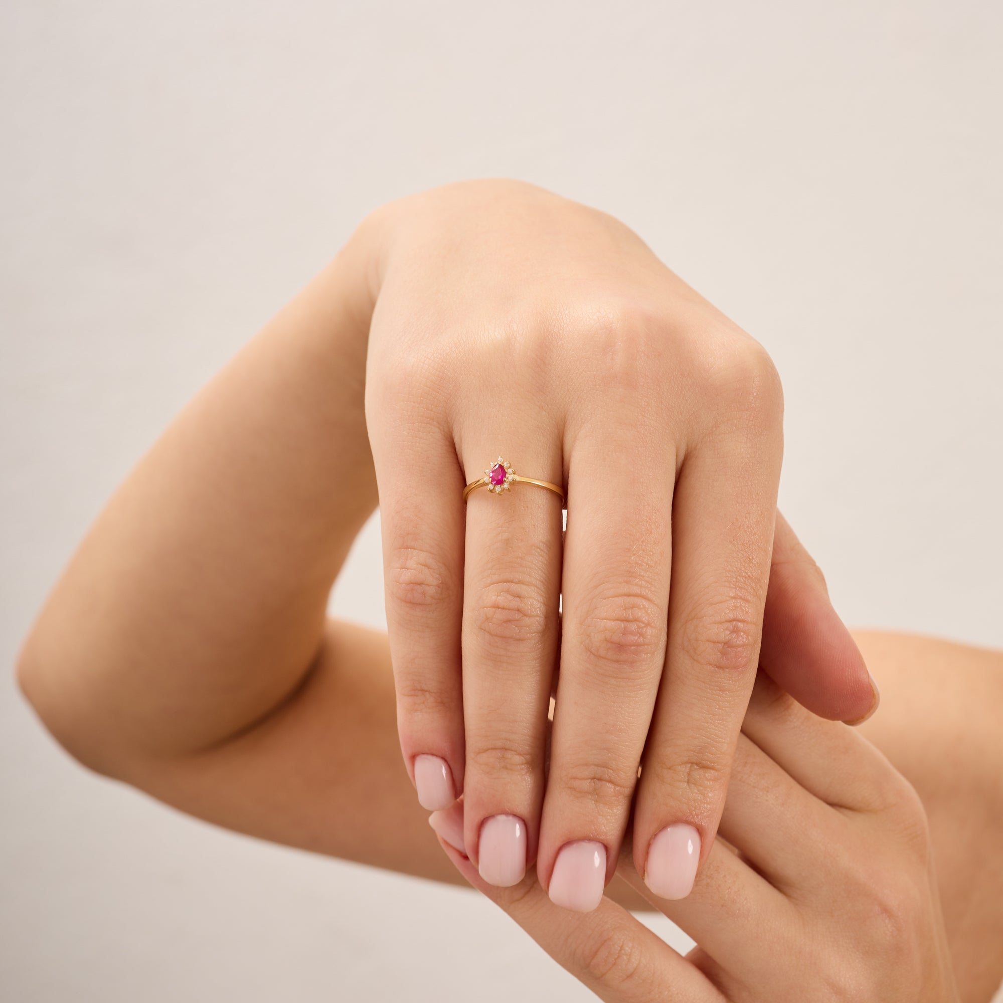 14K Gold Ruby & Diamond Pear Ring – Astra