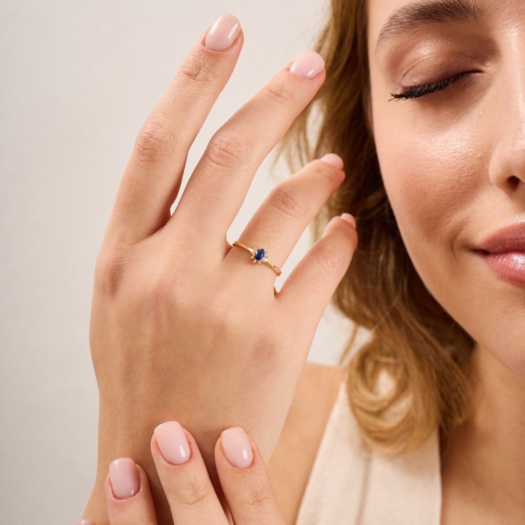 14K Gold Blue Sapphire & Diamond Pear Ring – Astra