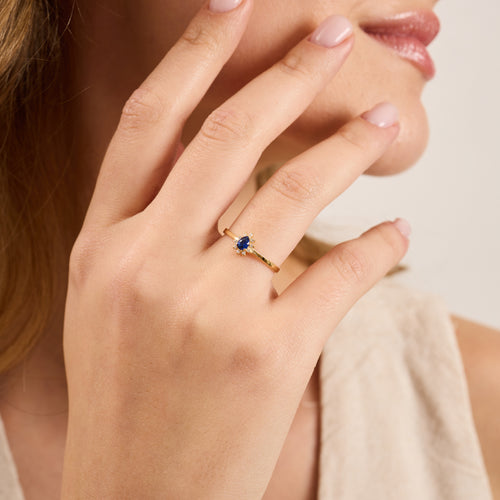 14K Gold Blue Sapphire & Diamond Pear Ring – Astra