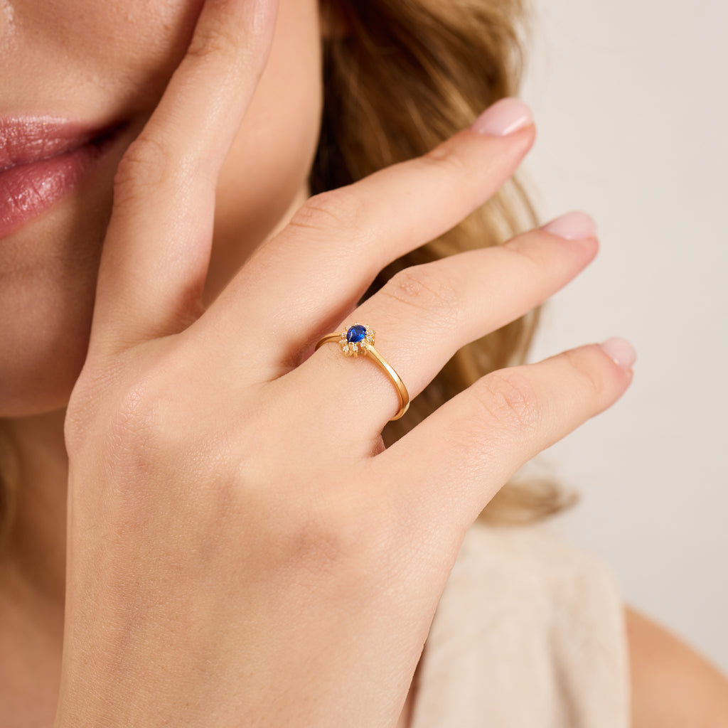 14K Gold Blue Sapphire & Diamond Pear Ring – Astra