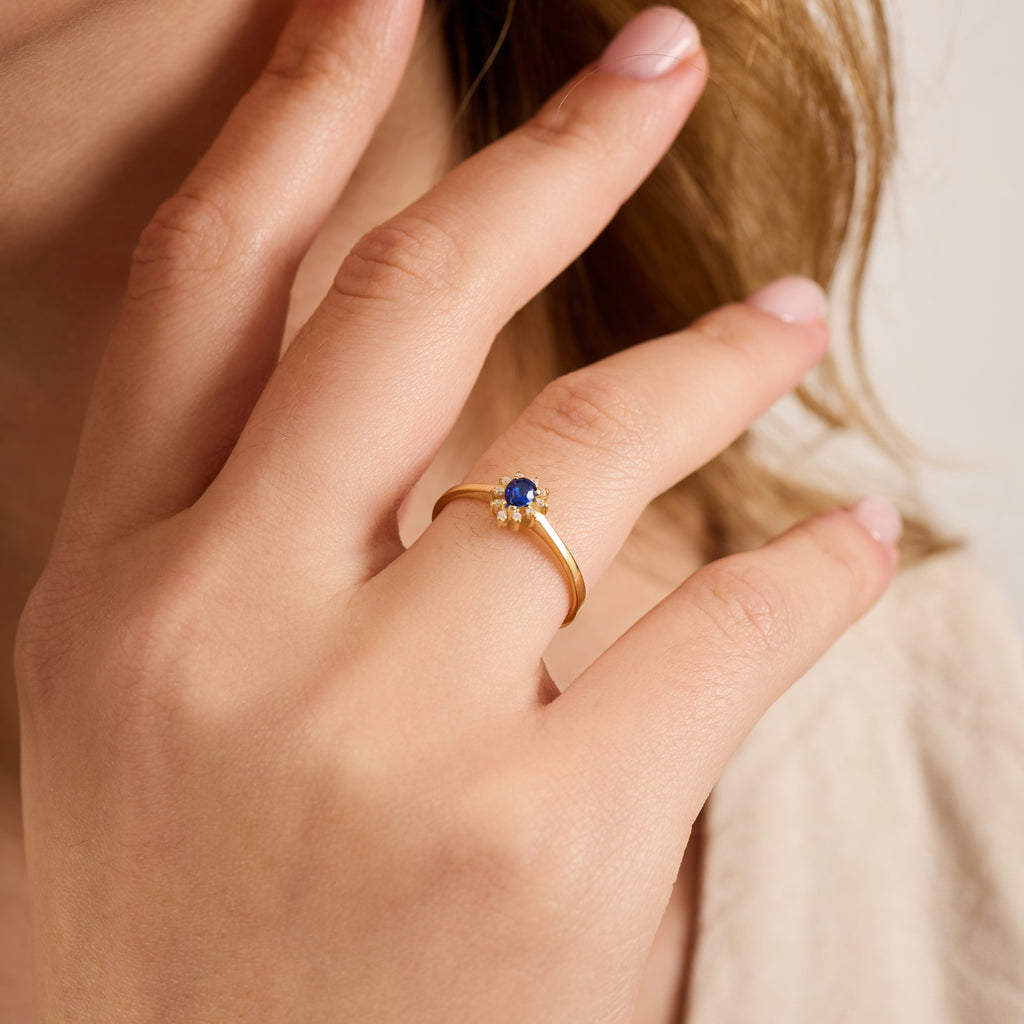 14K Gold Blue Sapphire & Diamond Pear Ring – Astra