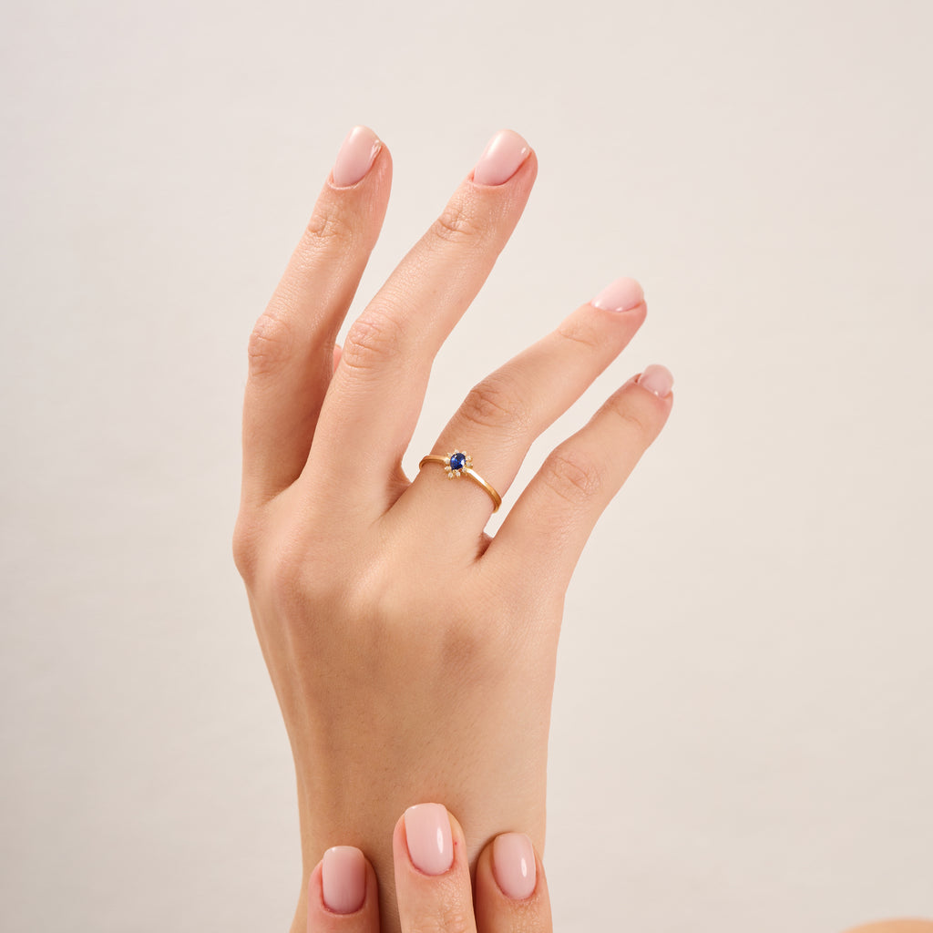 14K Gold Blue Sapphire & Diamond Pear Ring – Astra