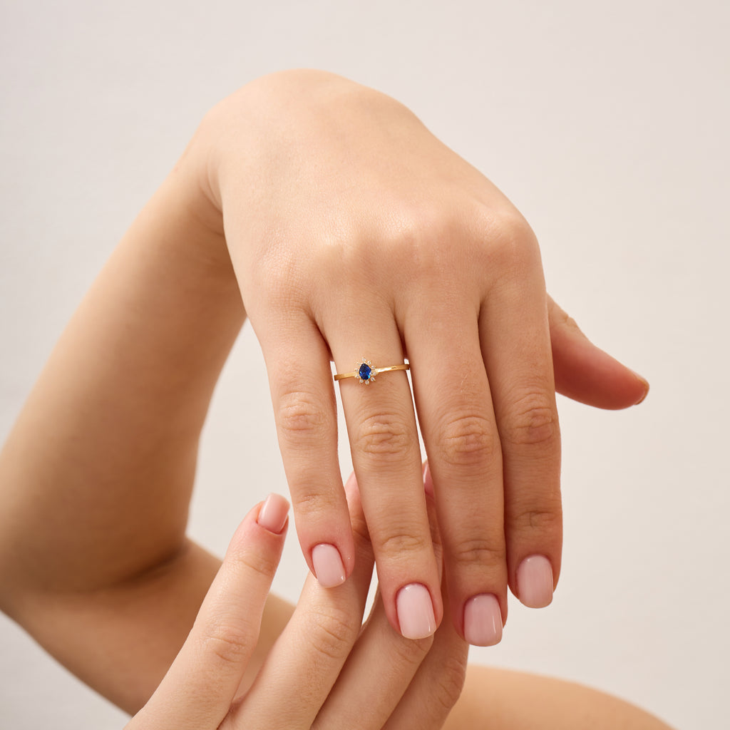 14K Gold Blue Sapphire & Diamond Pear Ring – Astra