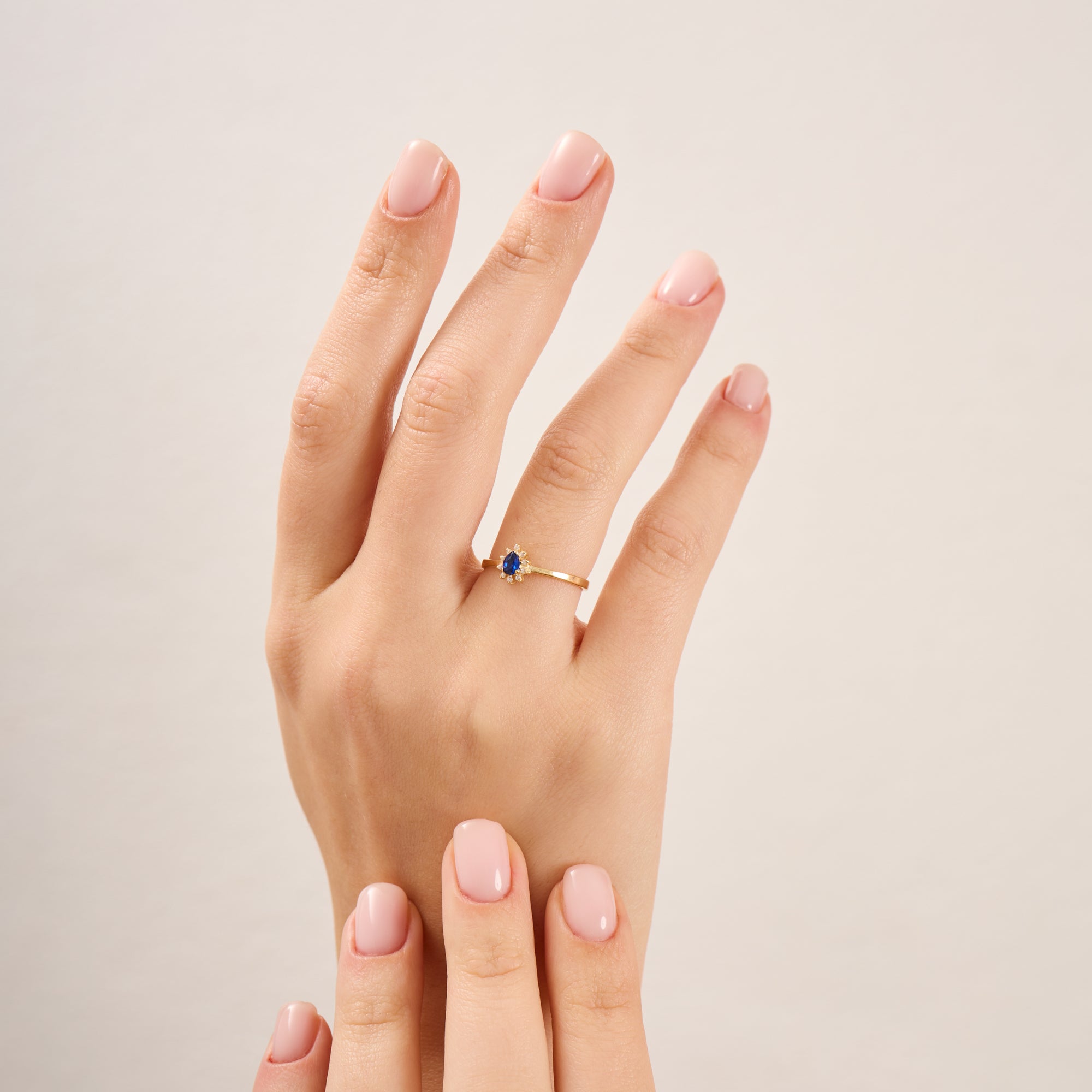 14K Gold Blue Sapphire & Diamond Pear Ring – Astra