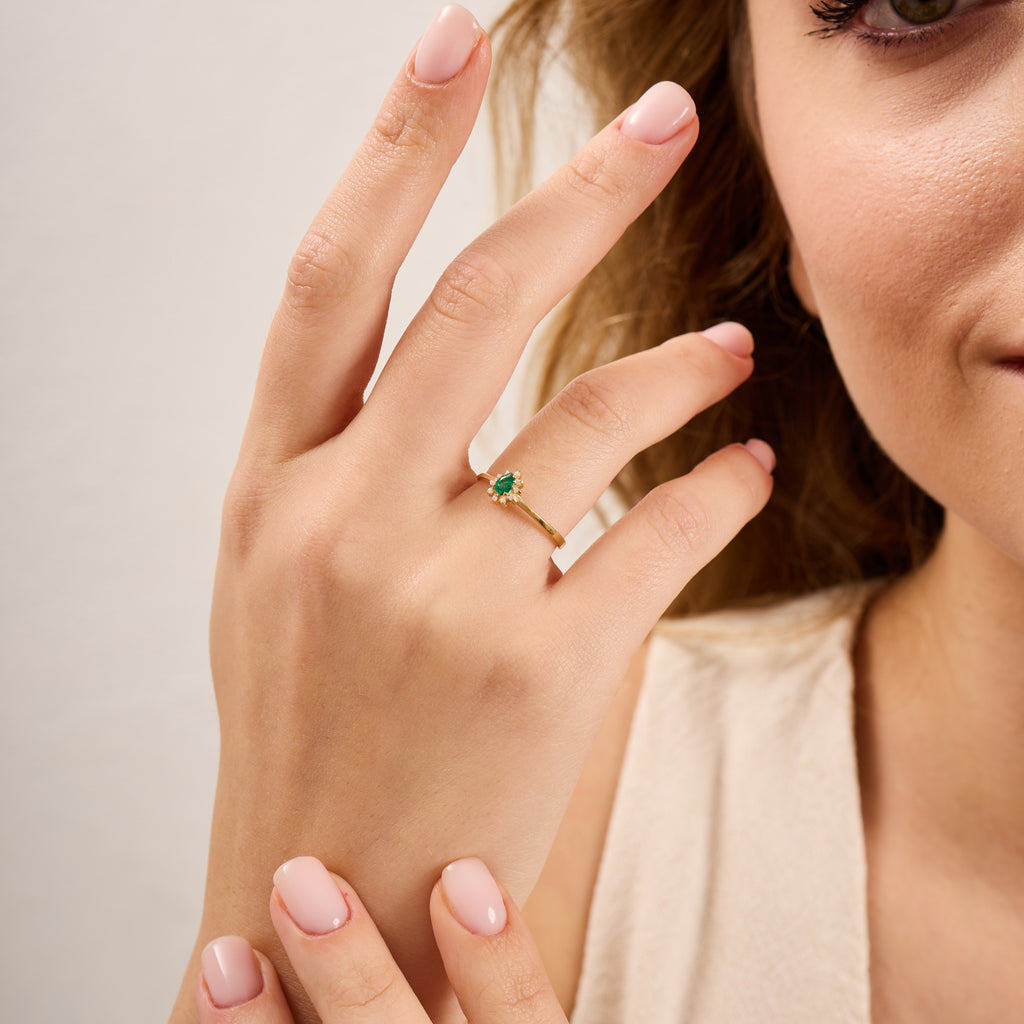 14K Gold Emerald & Diamond Pear Ring – Astra