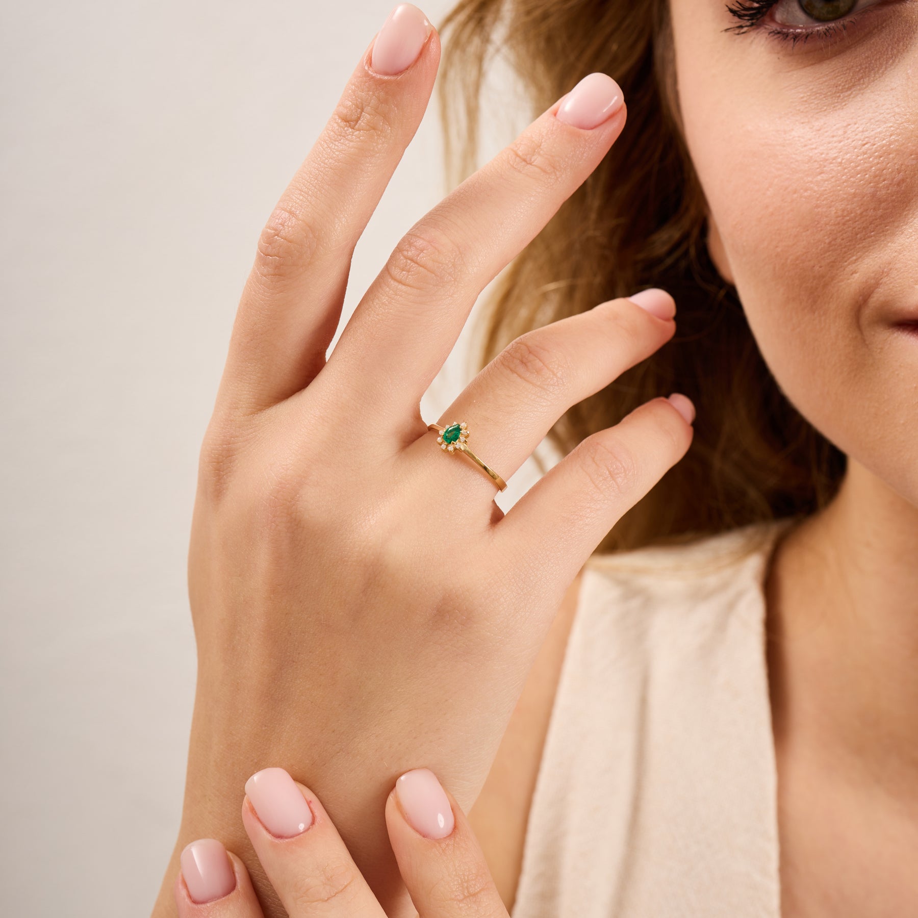 14K Gold Emerald & Diamond Pear Ring – Astra