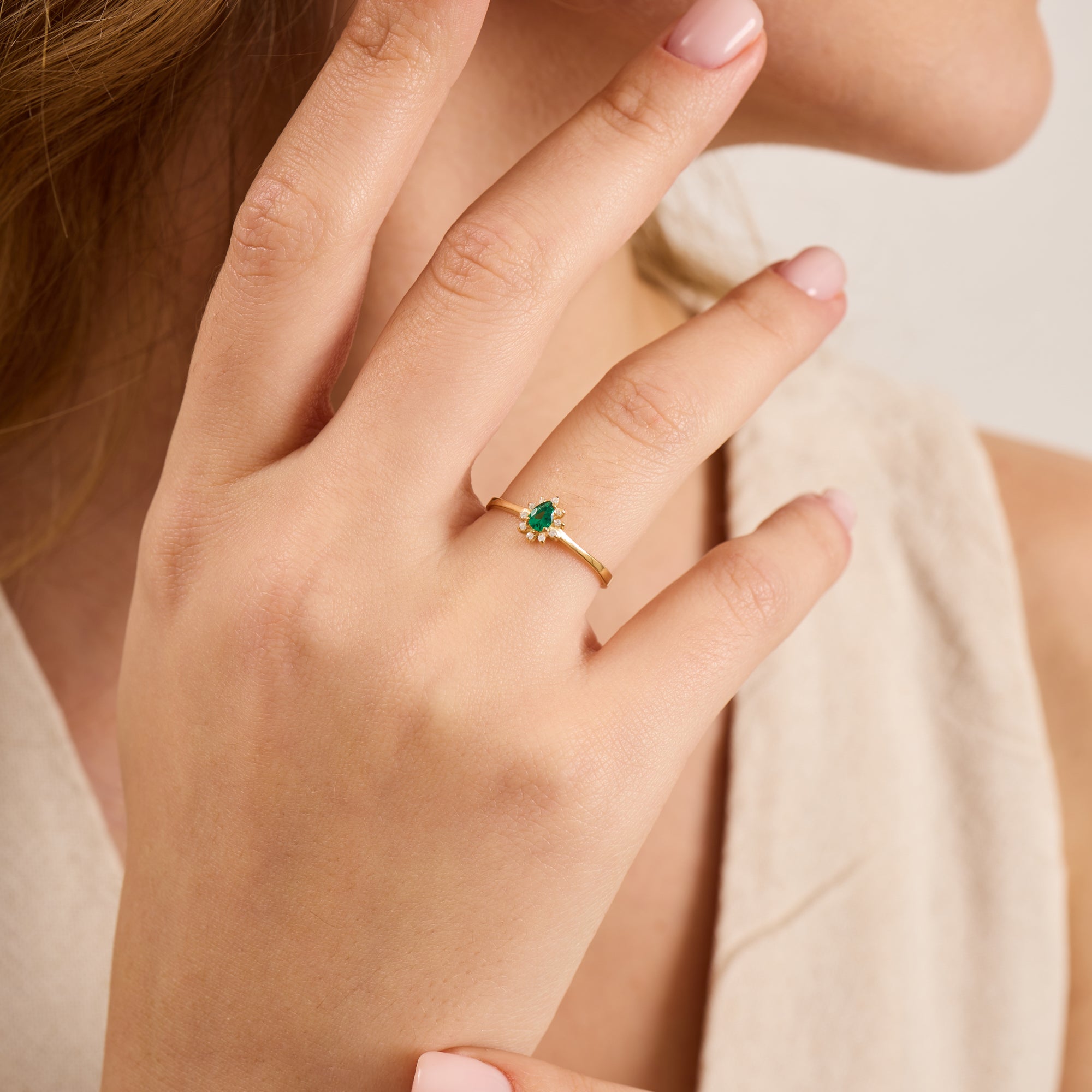 14K Gold Emerald & Diamond Pear Ring – Astra