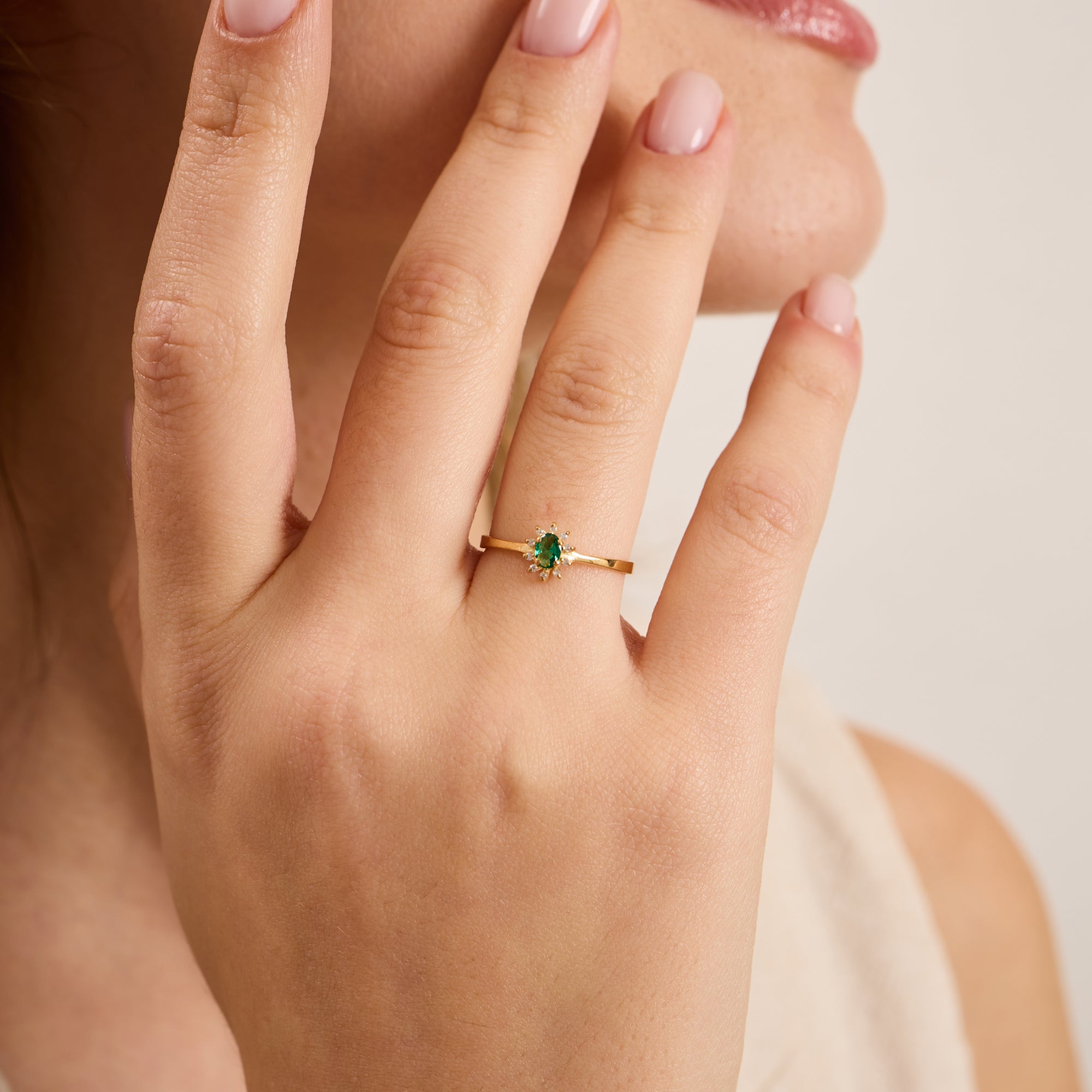 14K Gold Emerald & Diamond Oval Ring – Astra