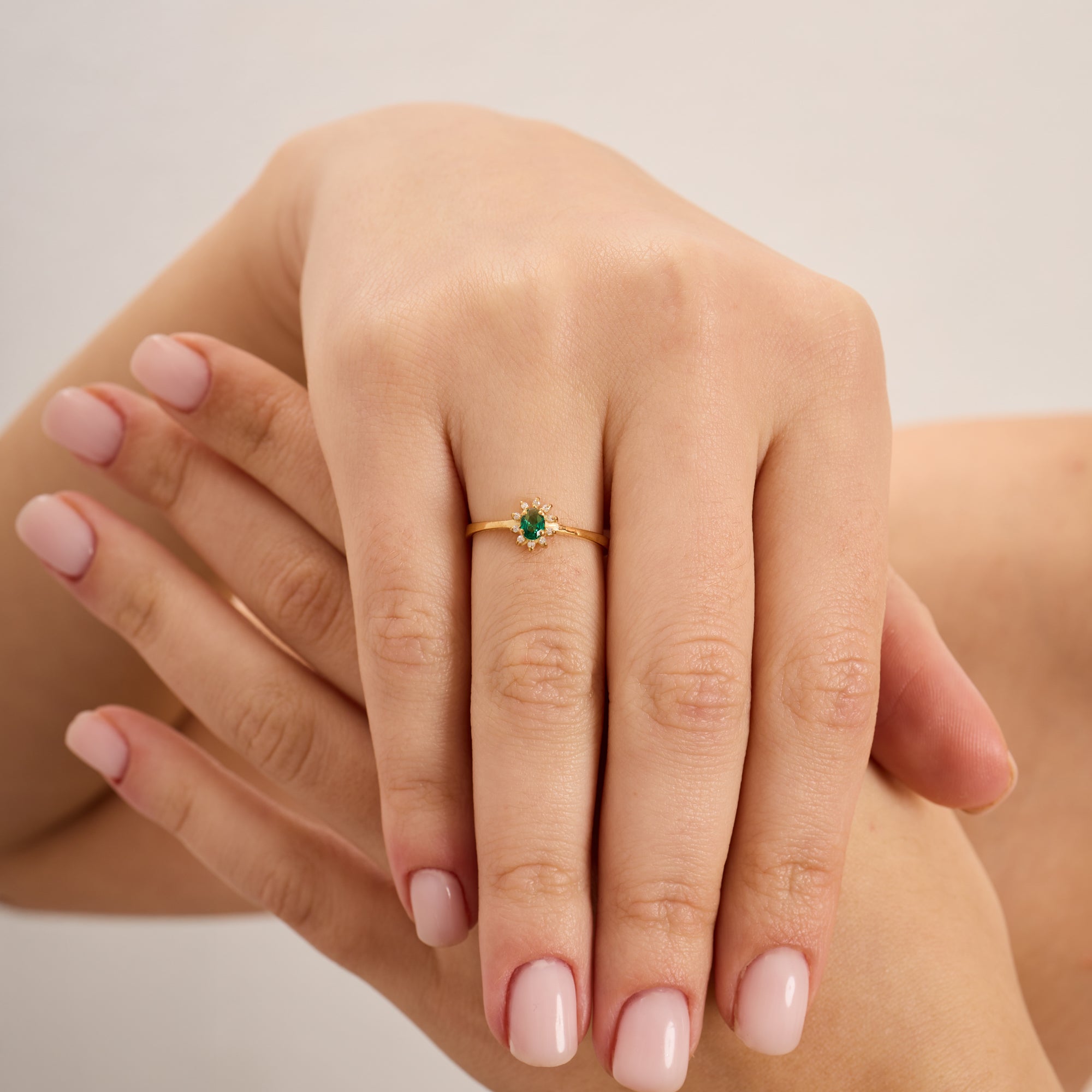 14K Gold Emerald & Diamond Oval Ring – Astra