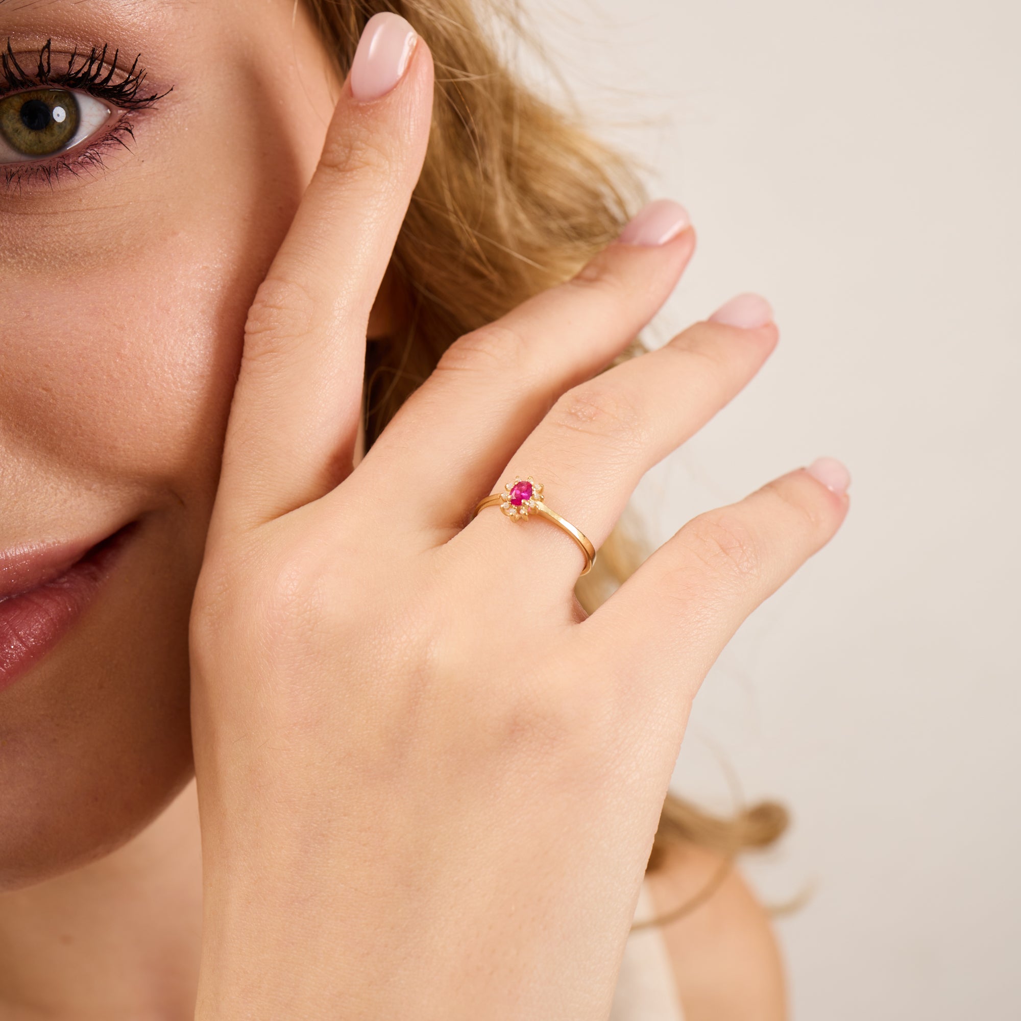 14K Gold Ruby & Diamond Oval Ring – Astra