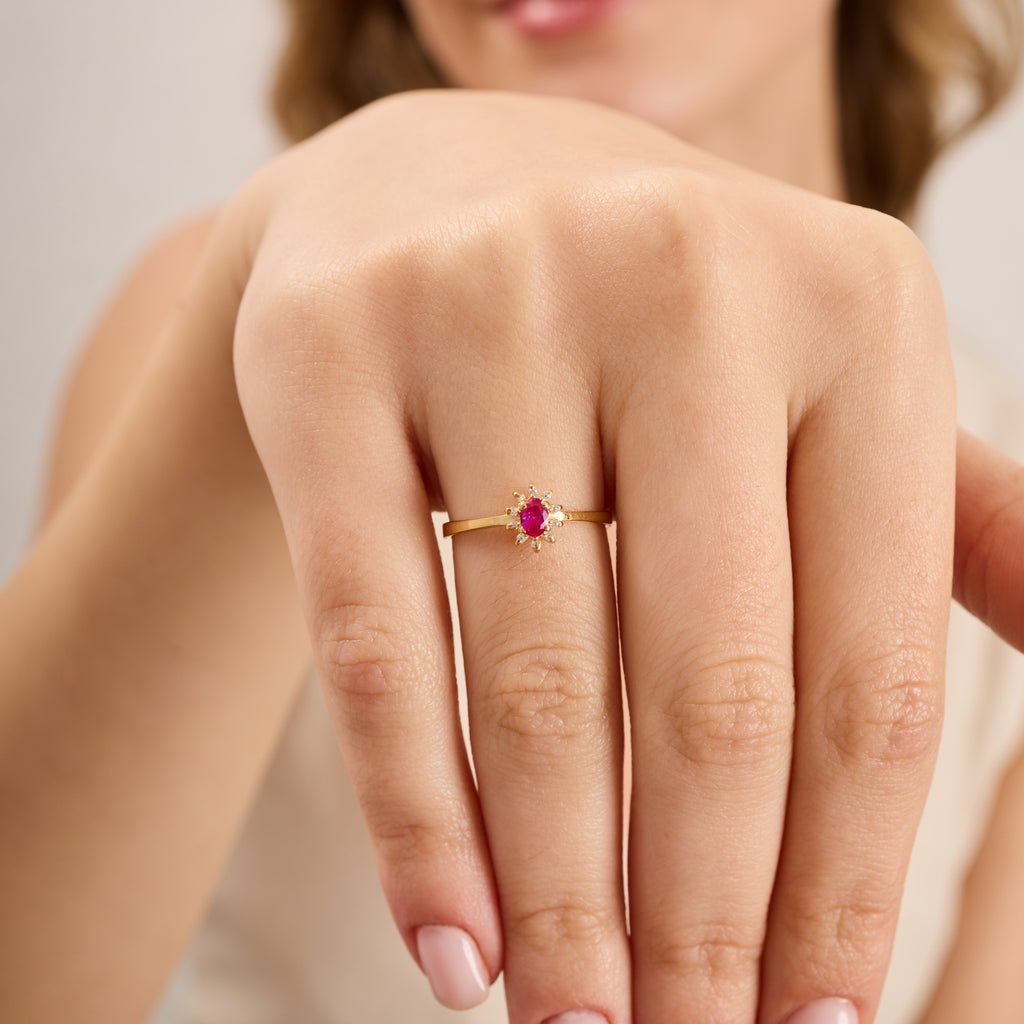 14K Gold Ruby & Diamond Oval Ring – Astra
