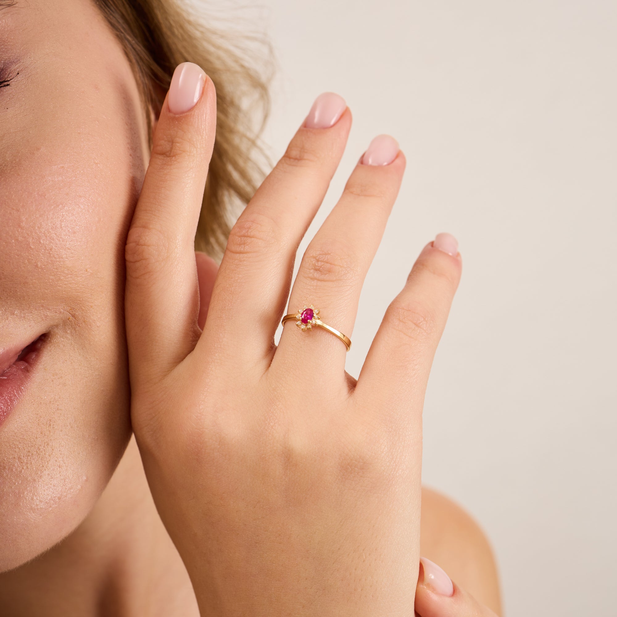 14K Gold Ruby & Diamond Oval Ring – Astra