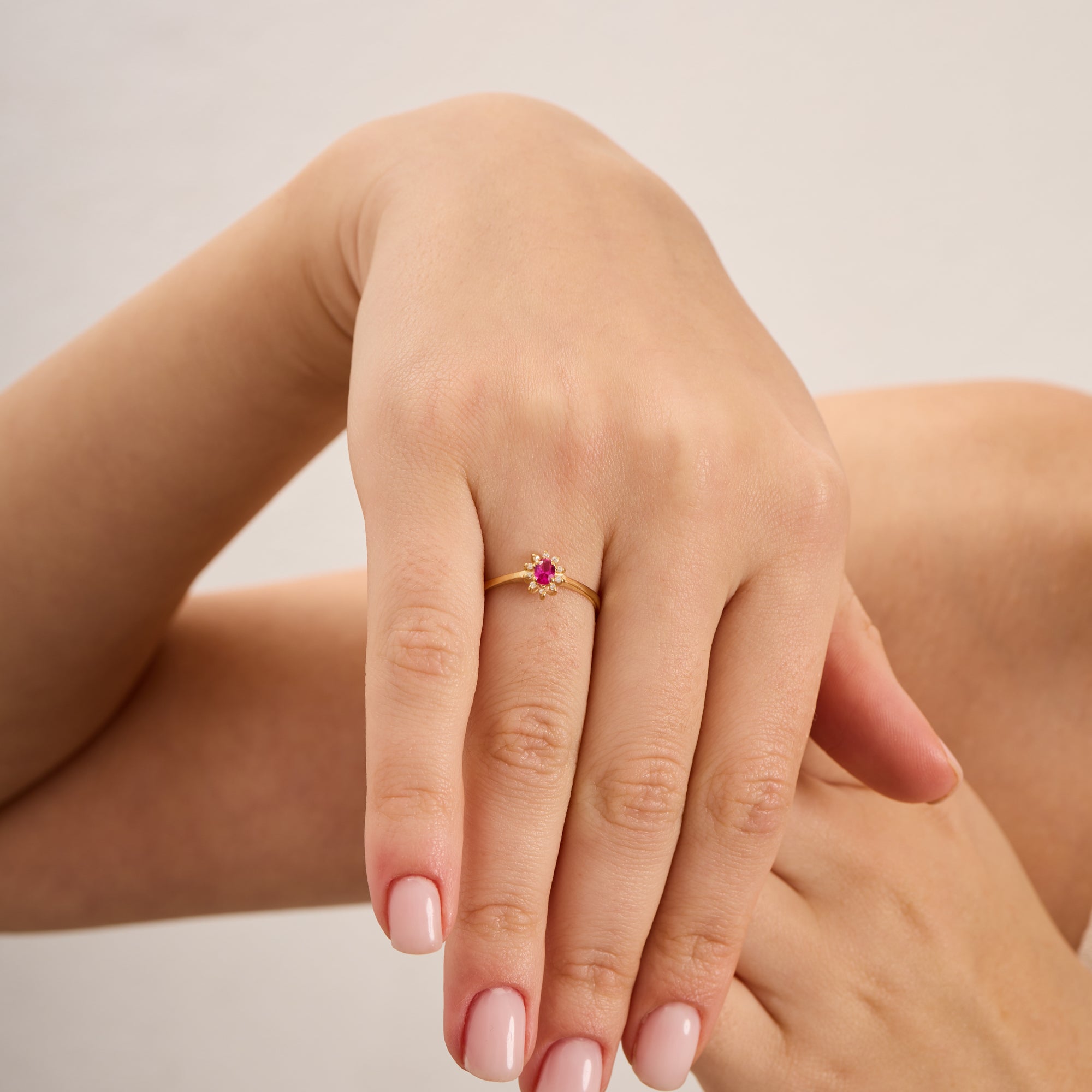 14K Gold Ruby & Diamond Oval Ring – Astra