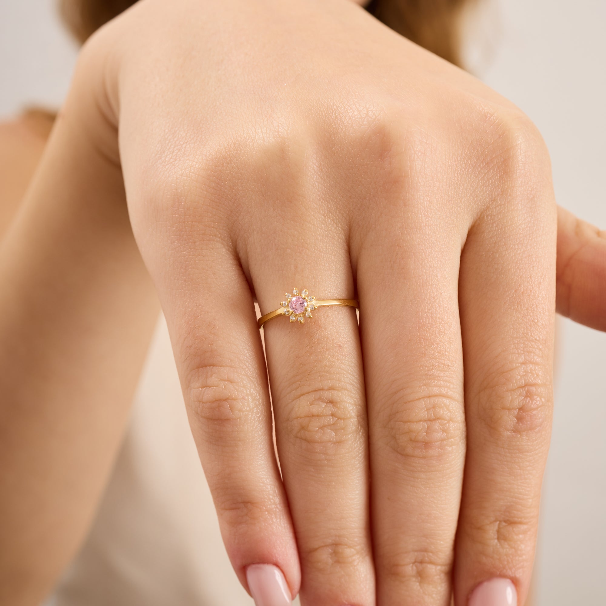14K Gold Pink Sapphire & Diamond Round Ring – Astra