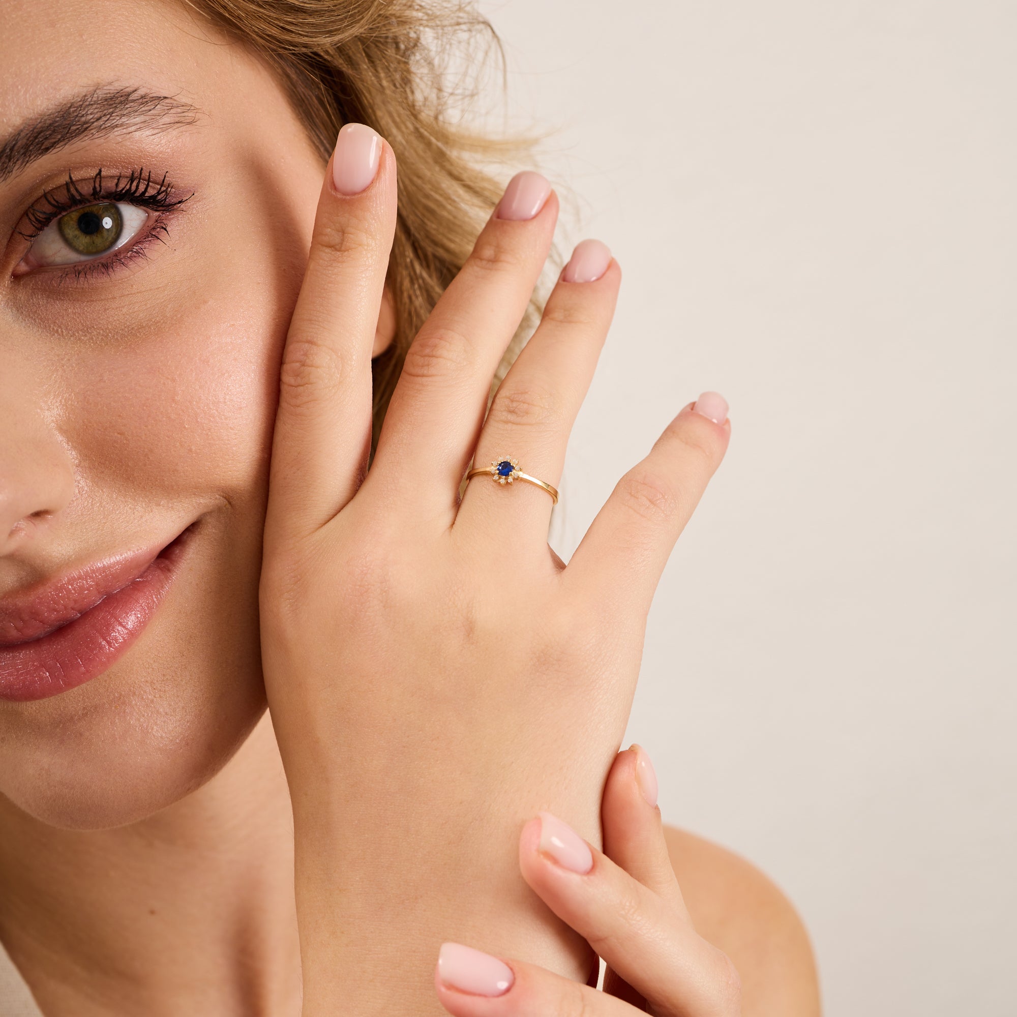 14K Gold Blue Sapphire & Diamond Round Ring – Astra