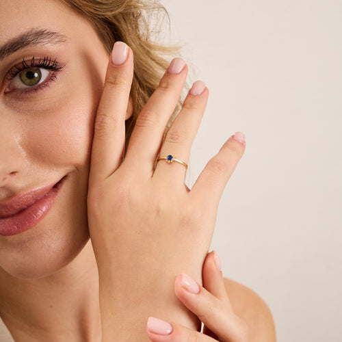 14K Gold Blue Sapphire & Diamond Round Ring – Astra