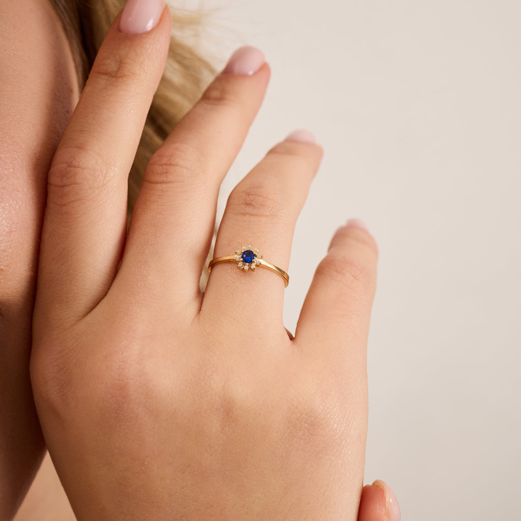 14K Gold Blue Sapphire & Diamond Round Ring – Astra