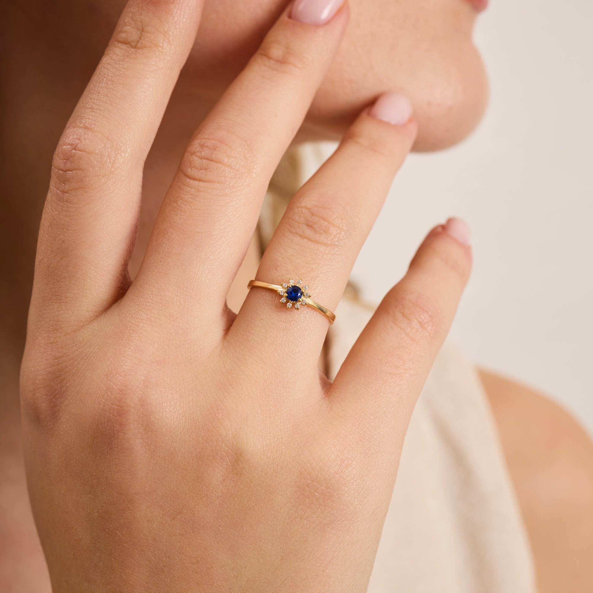 14K Gold Blue Sapphire & Diamond Round Ring – Astra