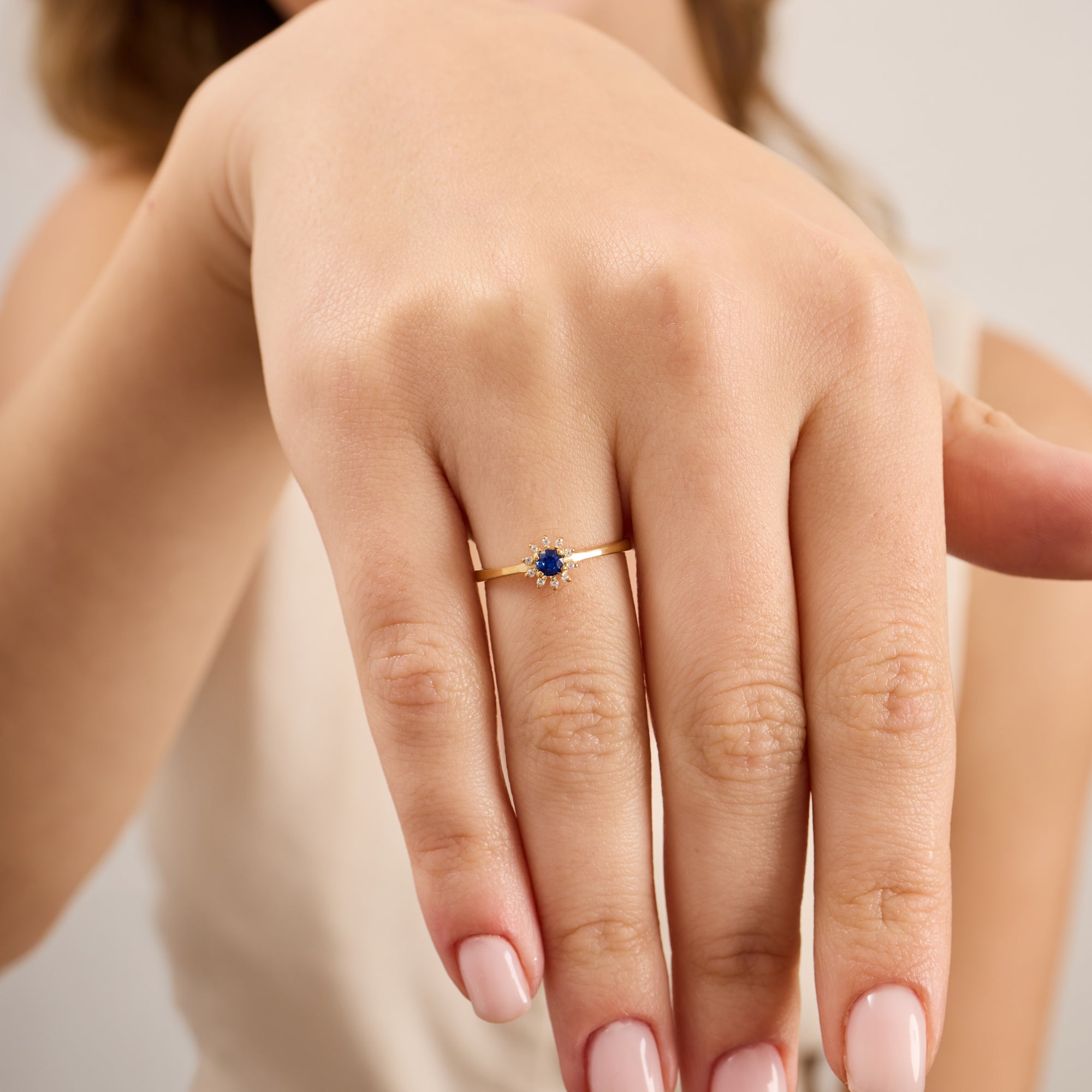 14K Gold Blue Sapphire & Diamond Round Ring – Astra