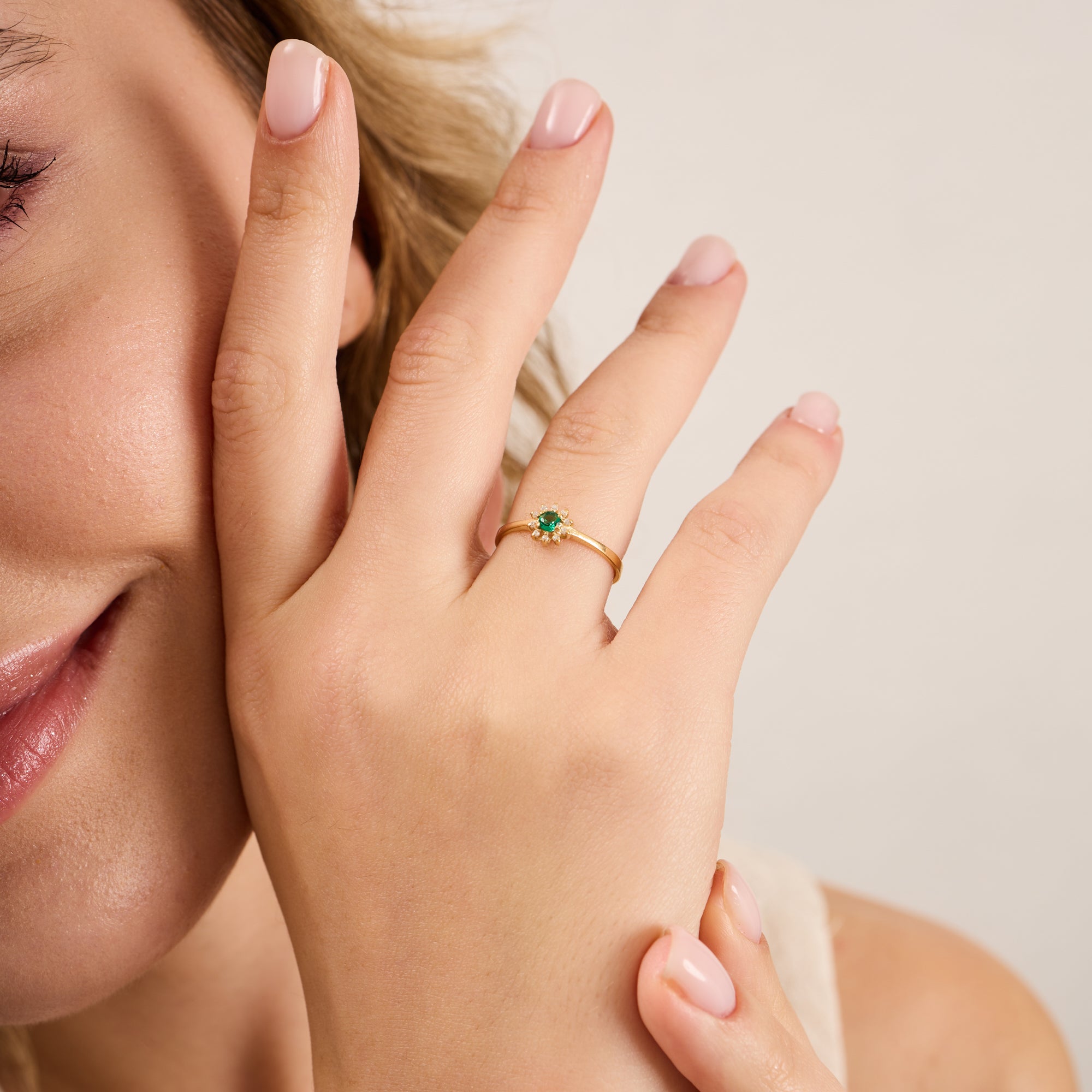 14K Gold Emerald & Diamond Round Ring – Astra