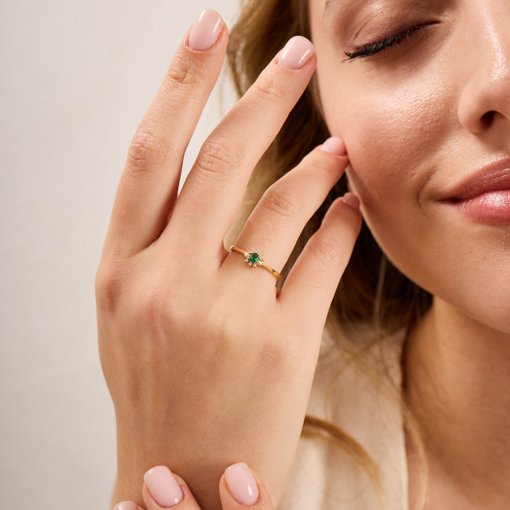 14K Gold Emerald & Diamond Round Ring – Astra