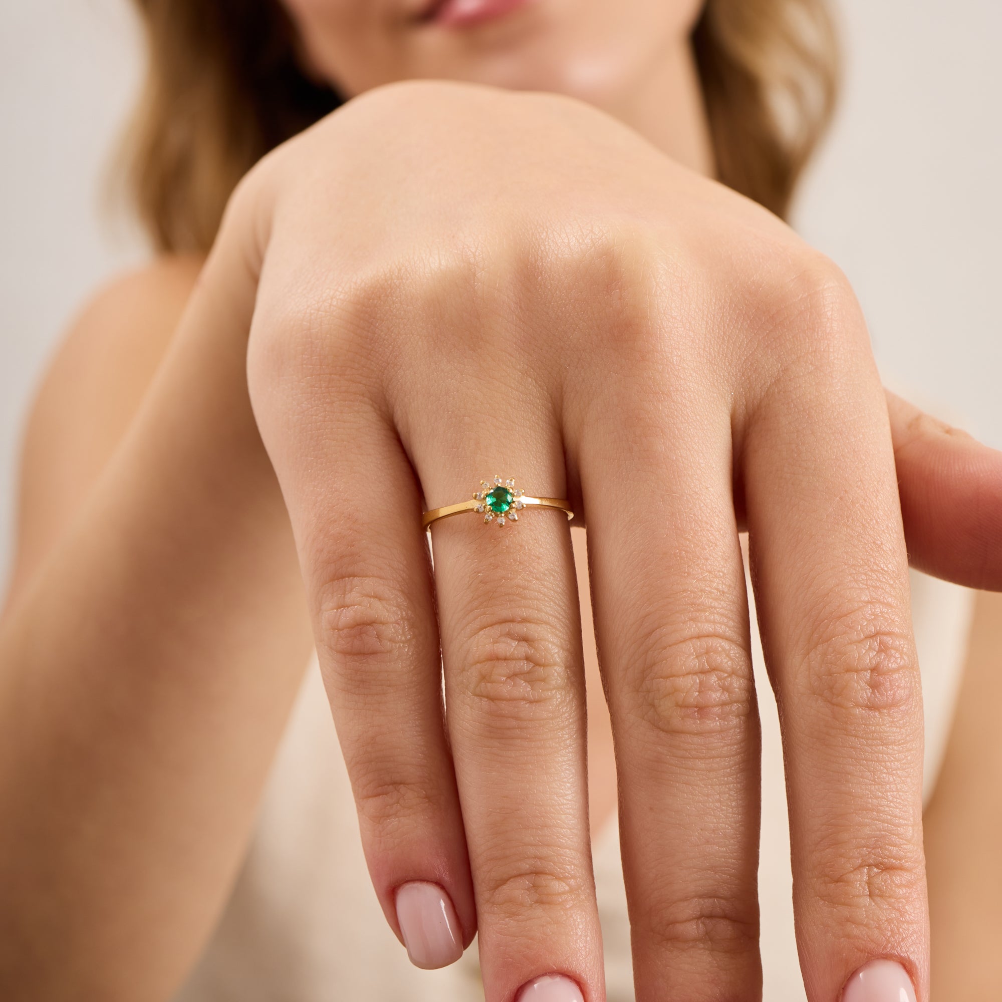 14K Gold Emerald & Diamond Round Ring – Astra