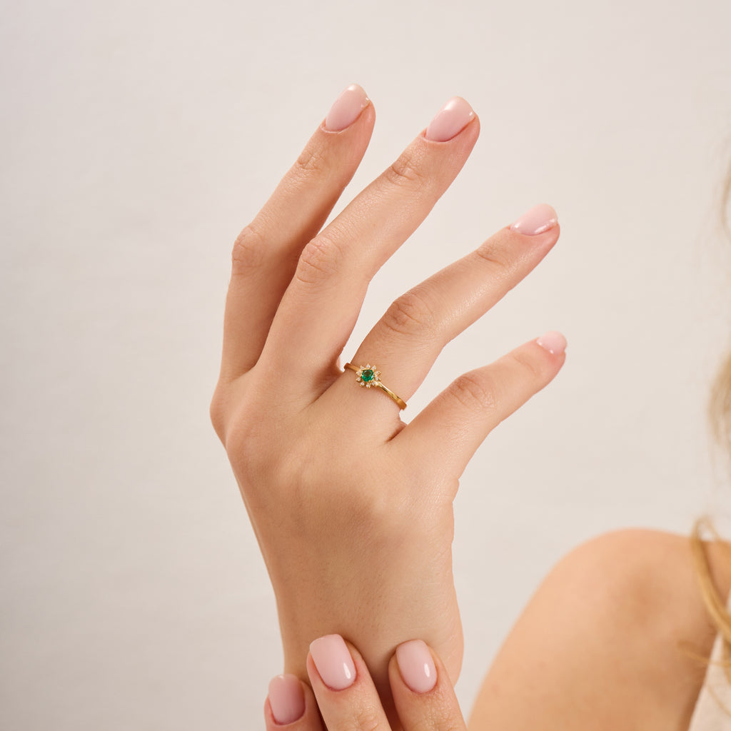 14K Gold Emerald & Diamond Round Ring – Astra