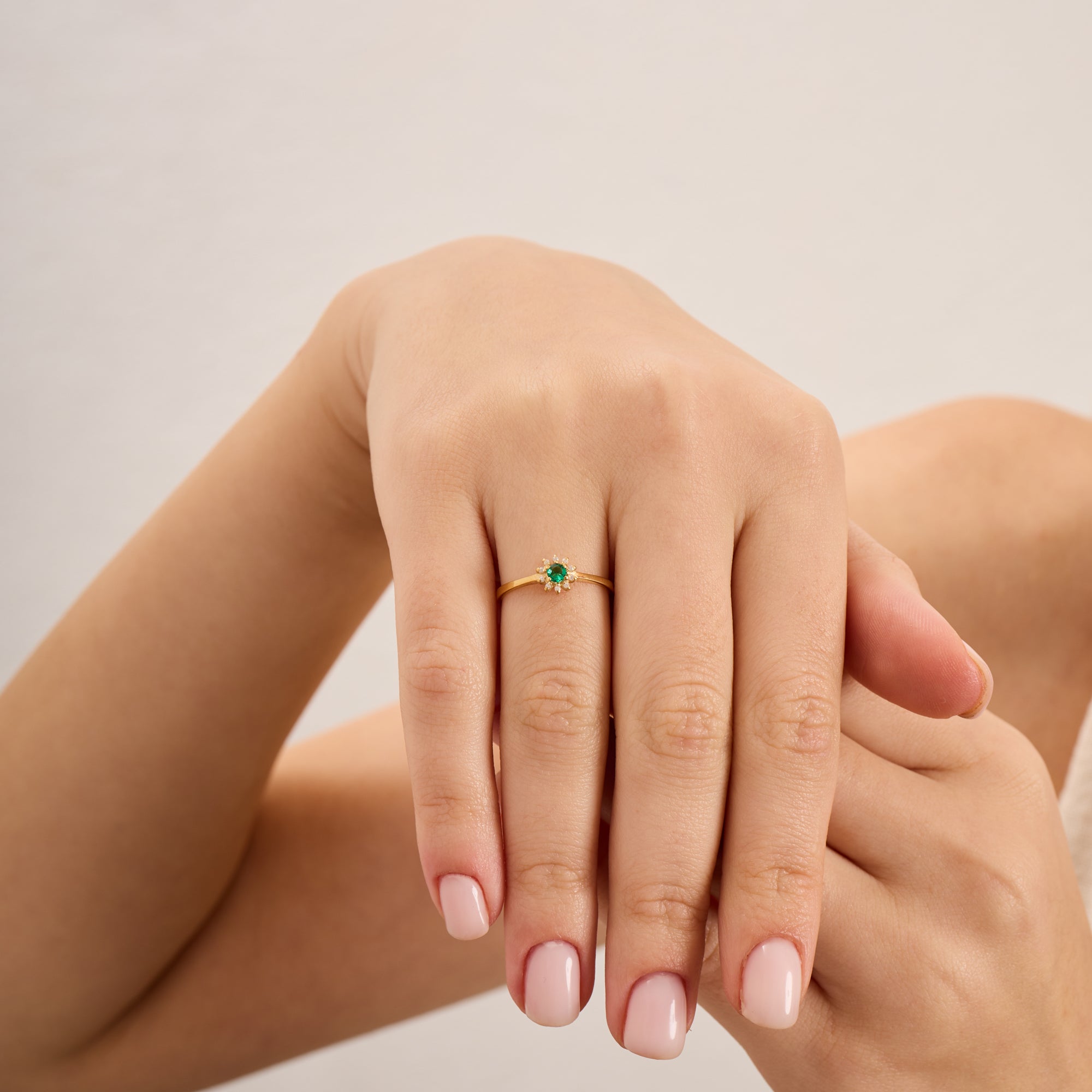 14K Gold Emerald & Diamond Round Ring – Astra