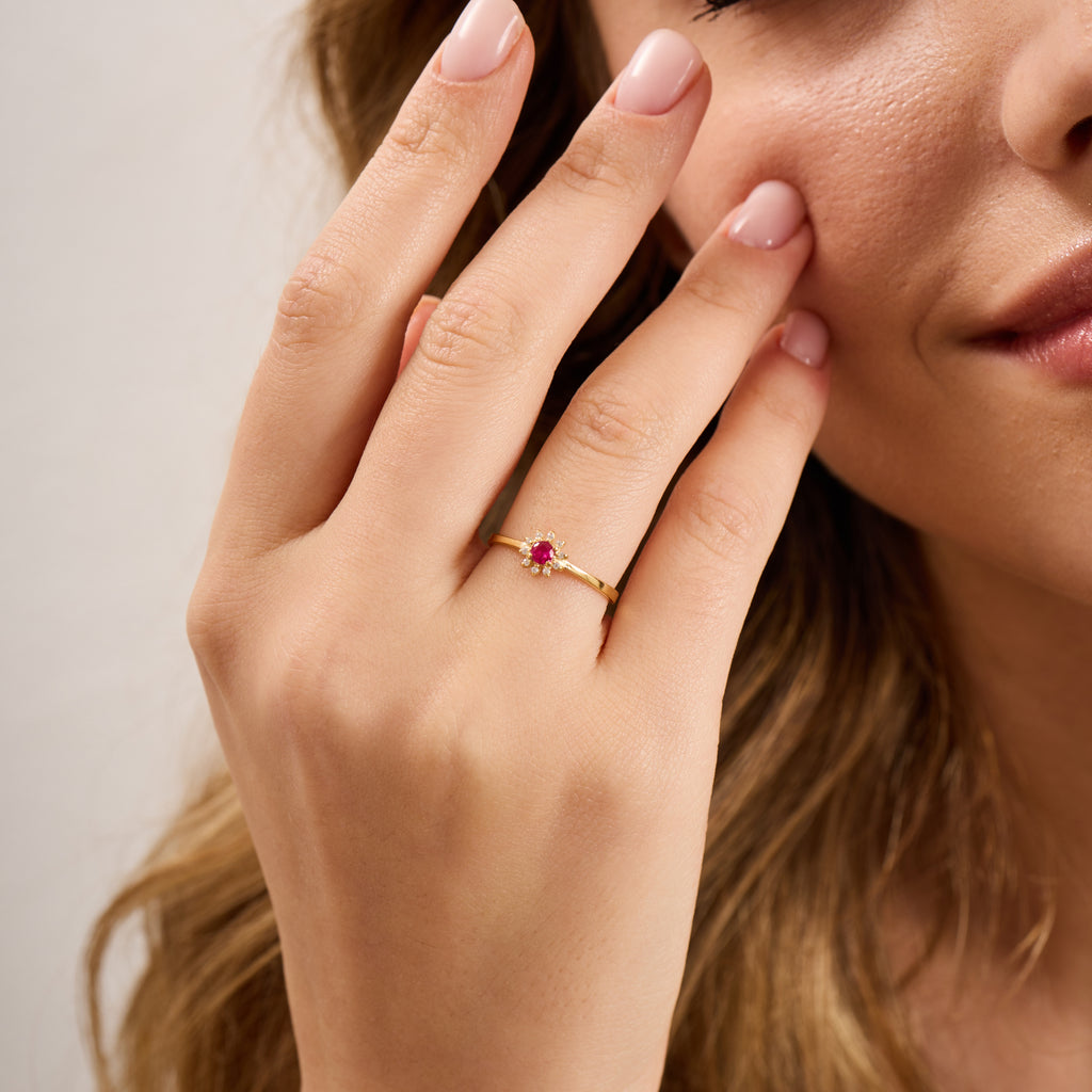14K Gold Ruby & Diamond Round Ring – Astra