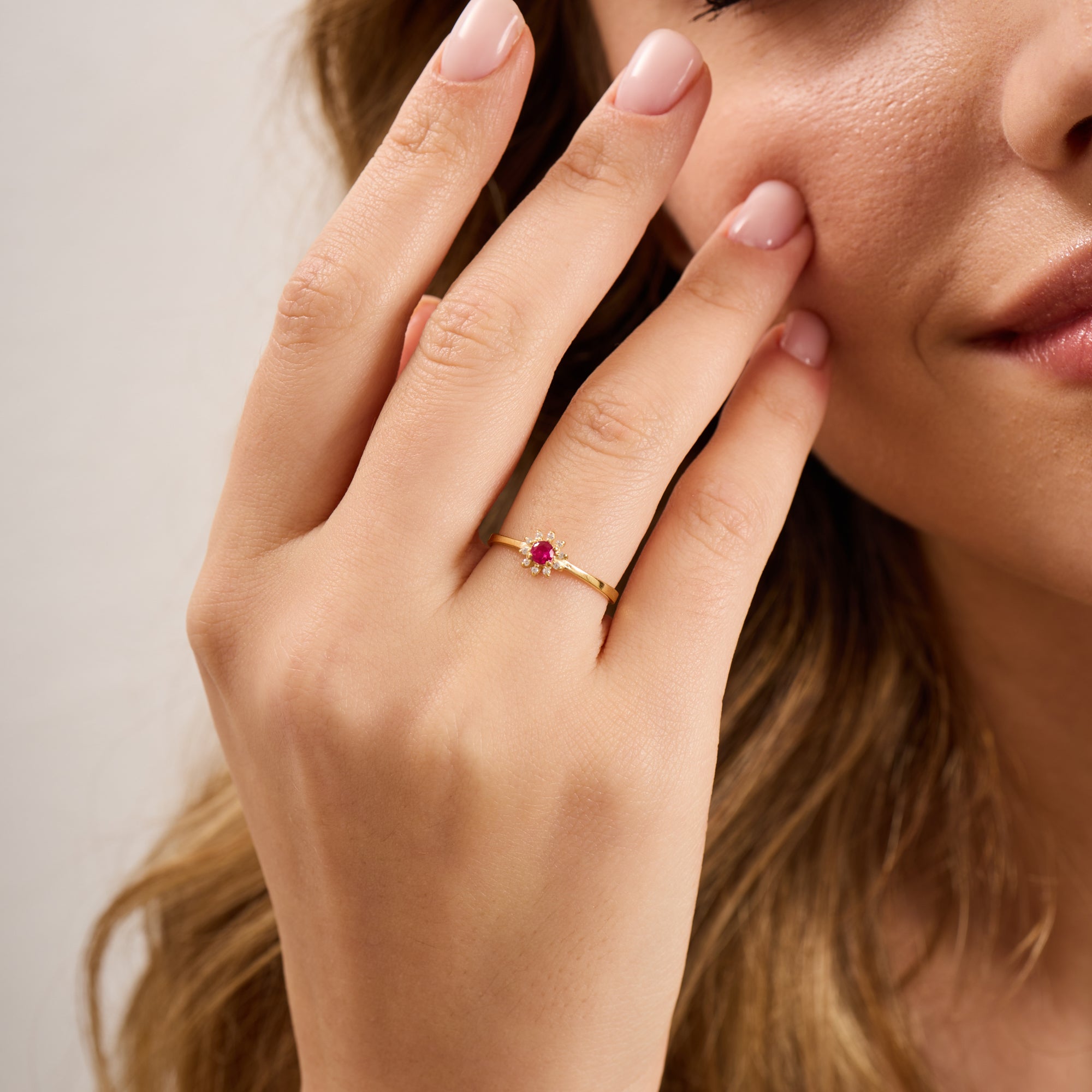 14K Gold Ruby & Diamond Round Ring – Astra