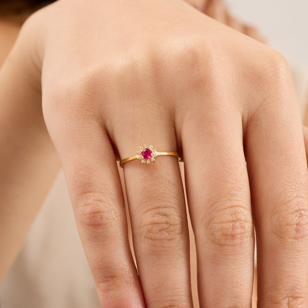 14K Gold Ruby & Diamond Round Ring – Astra