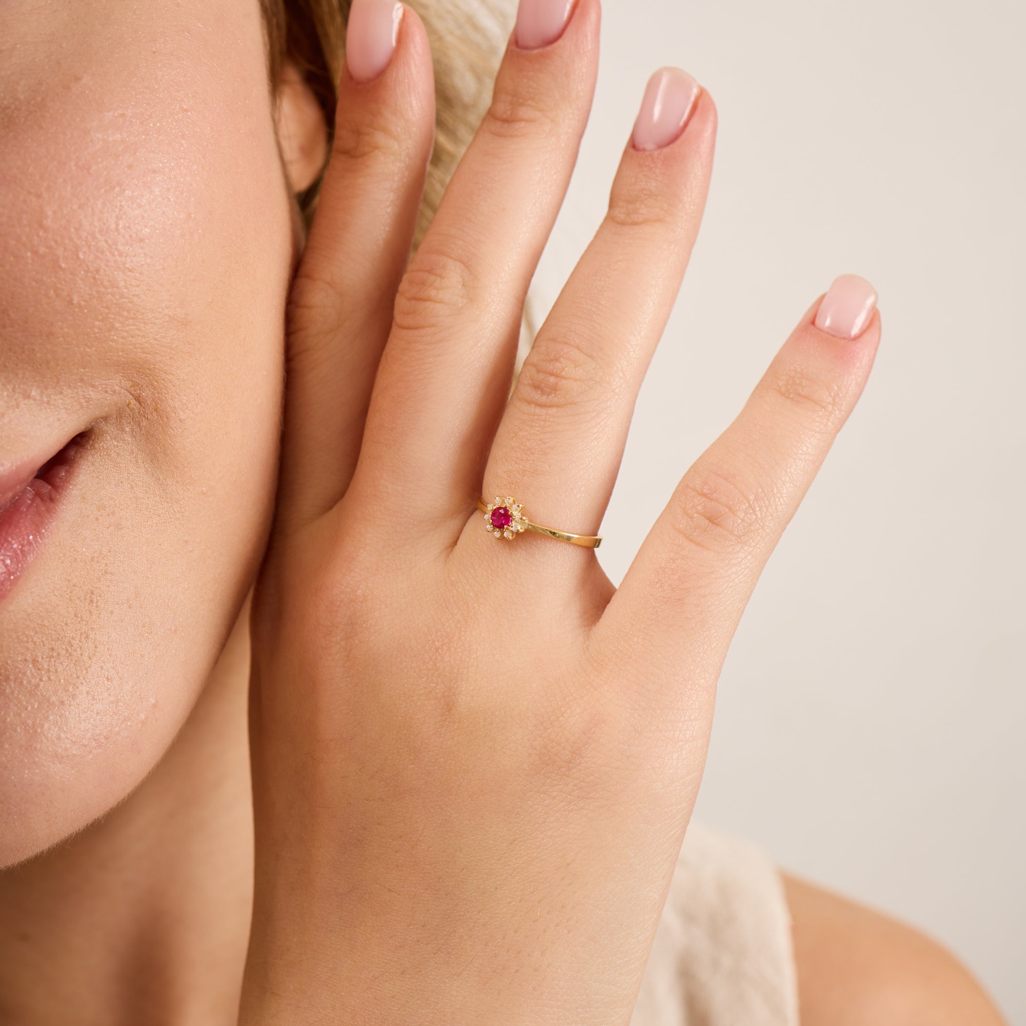 14K Gold Ruby & Diamond Round Ring – Astra