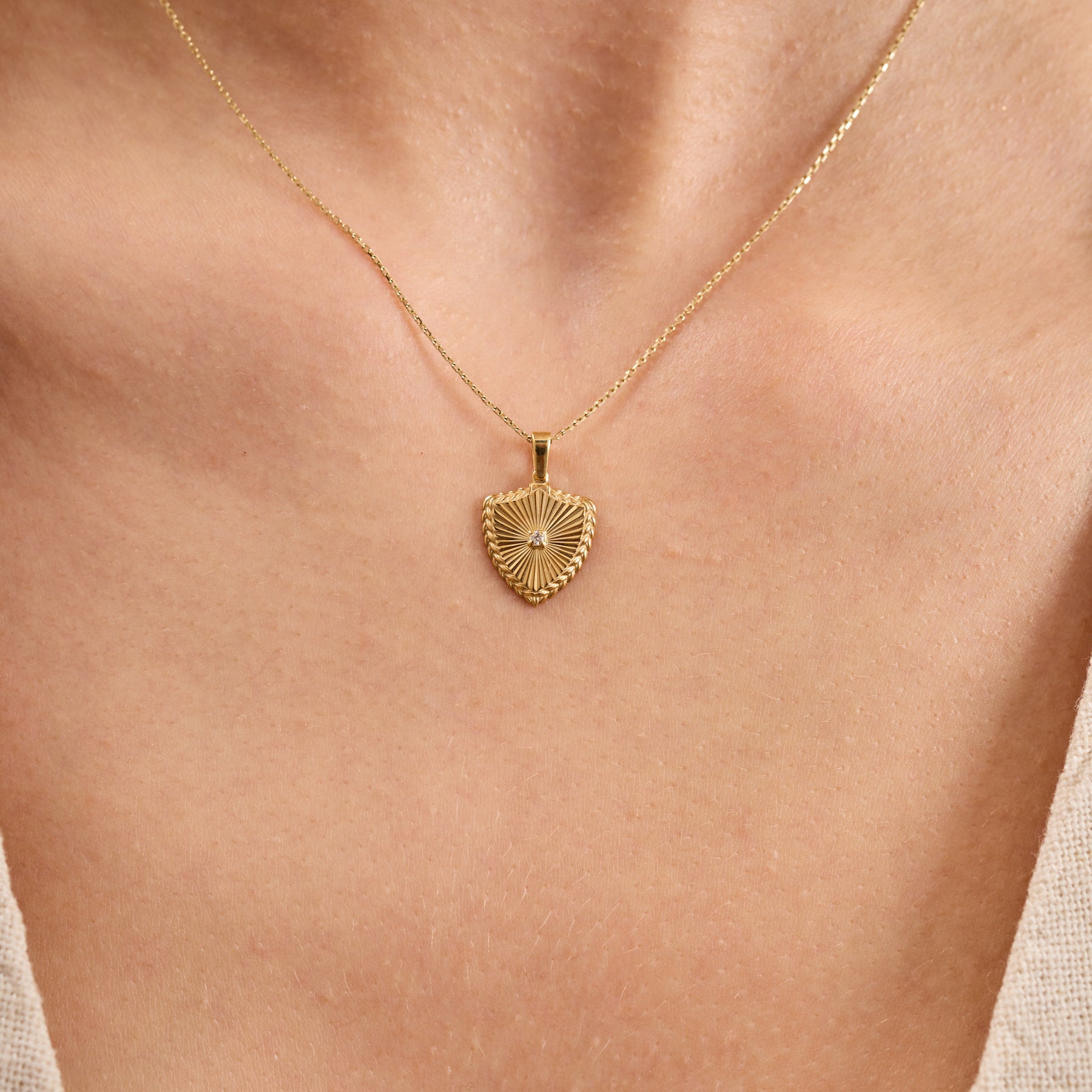 14K Gold Diamond Fluted Shield Necklace – Olea