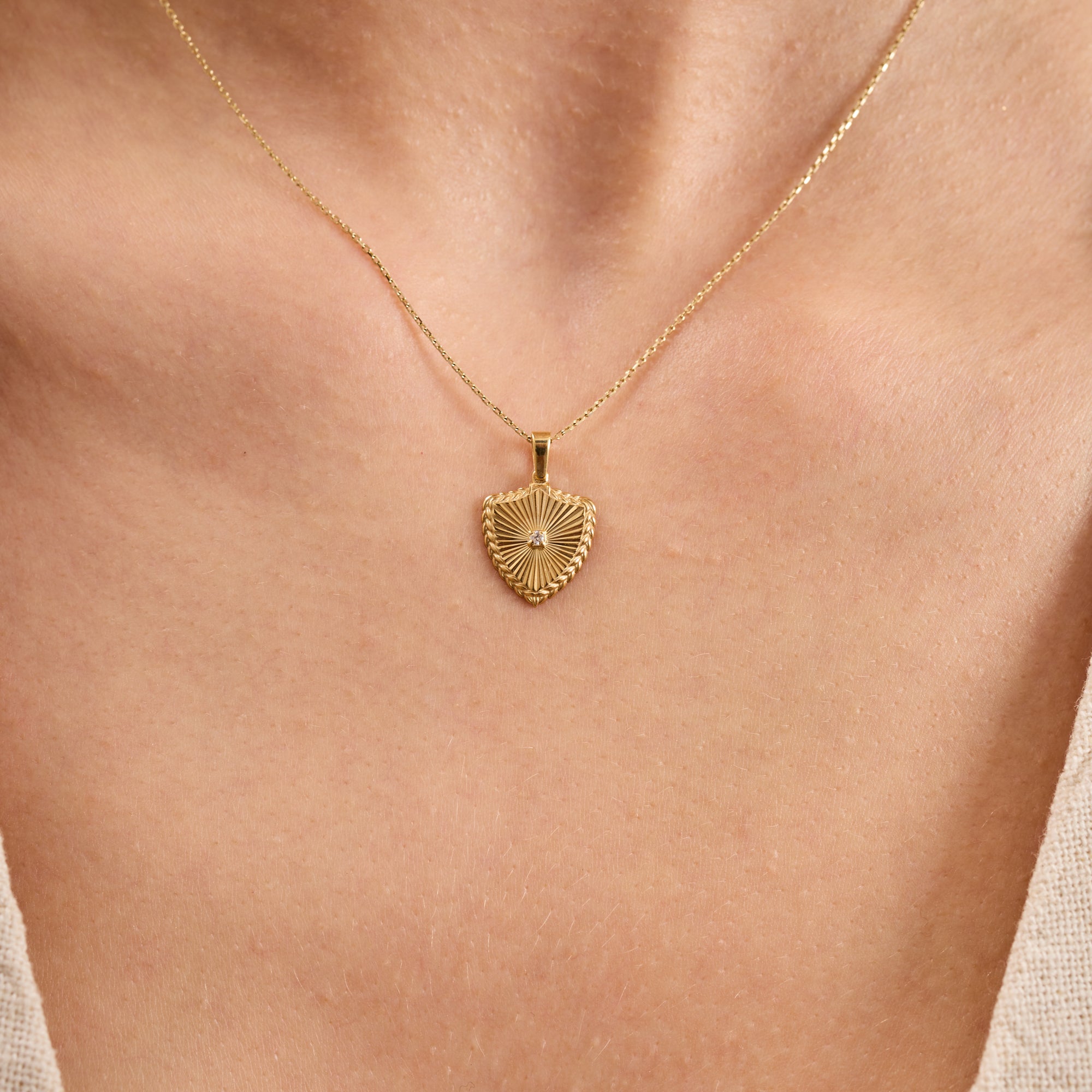 14K Gold Diamond Fluted Shield Necklace – Olea