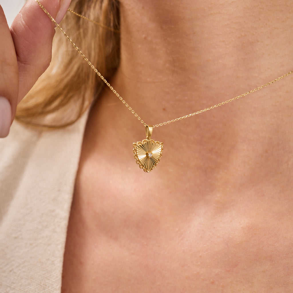 14K Gold Diamond Fluted Shield Necklace – Linka