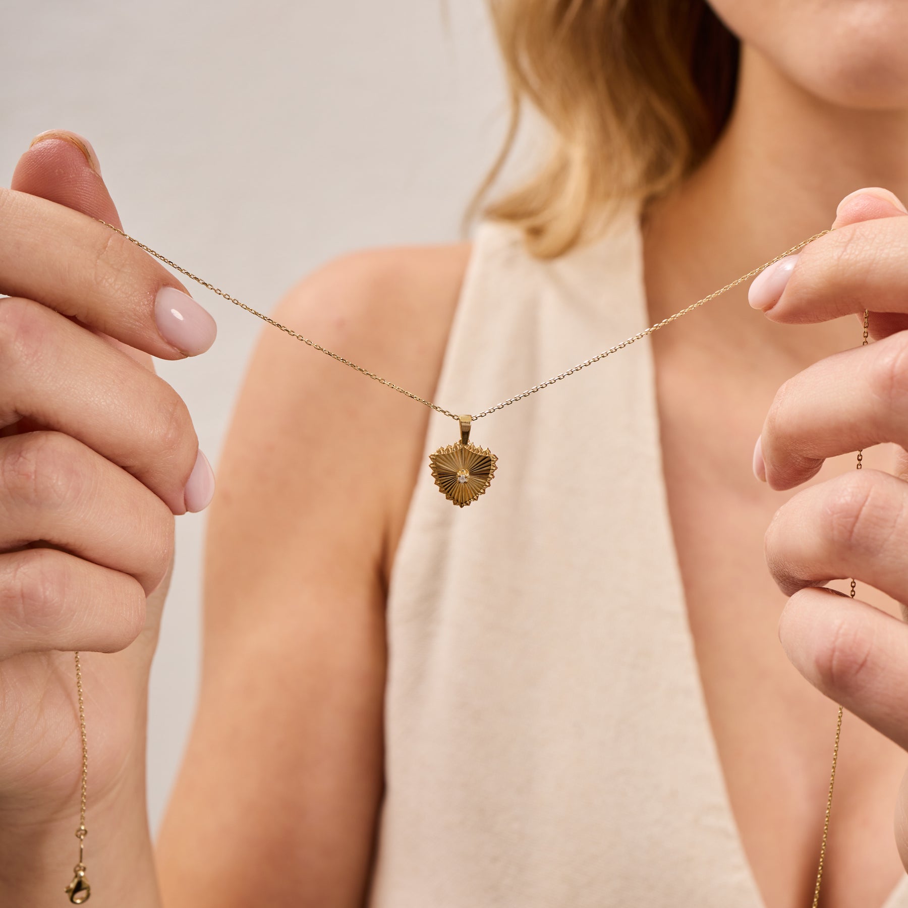 14K Gold Diamond Fluted Shield Necklace – Maris