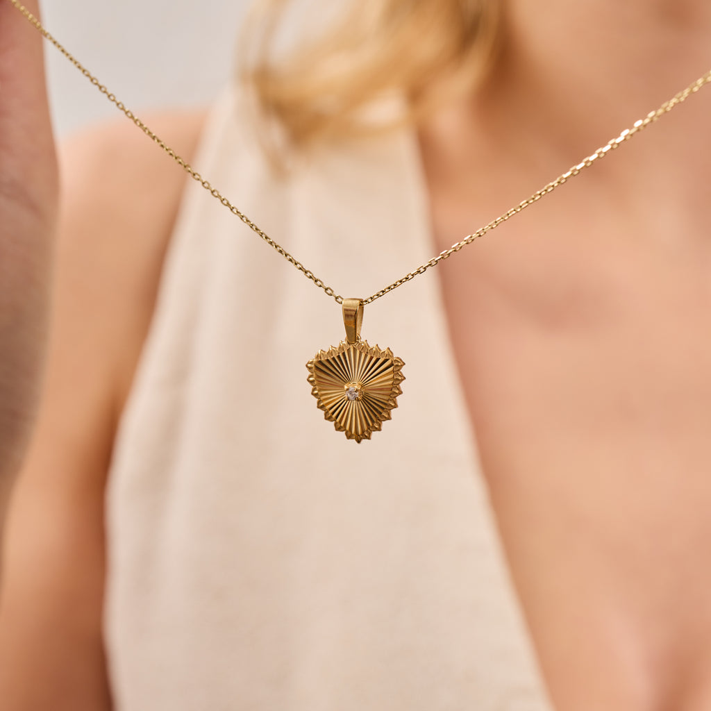 14K Gold Diamond Fluted Shield Necklace – Maris