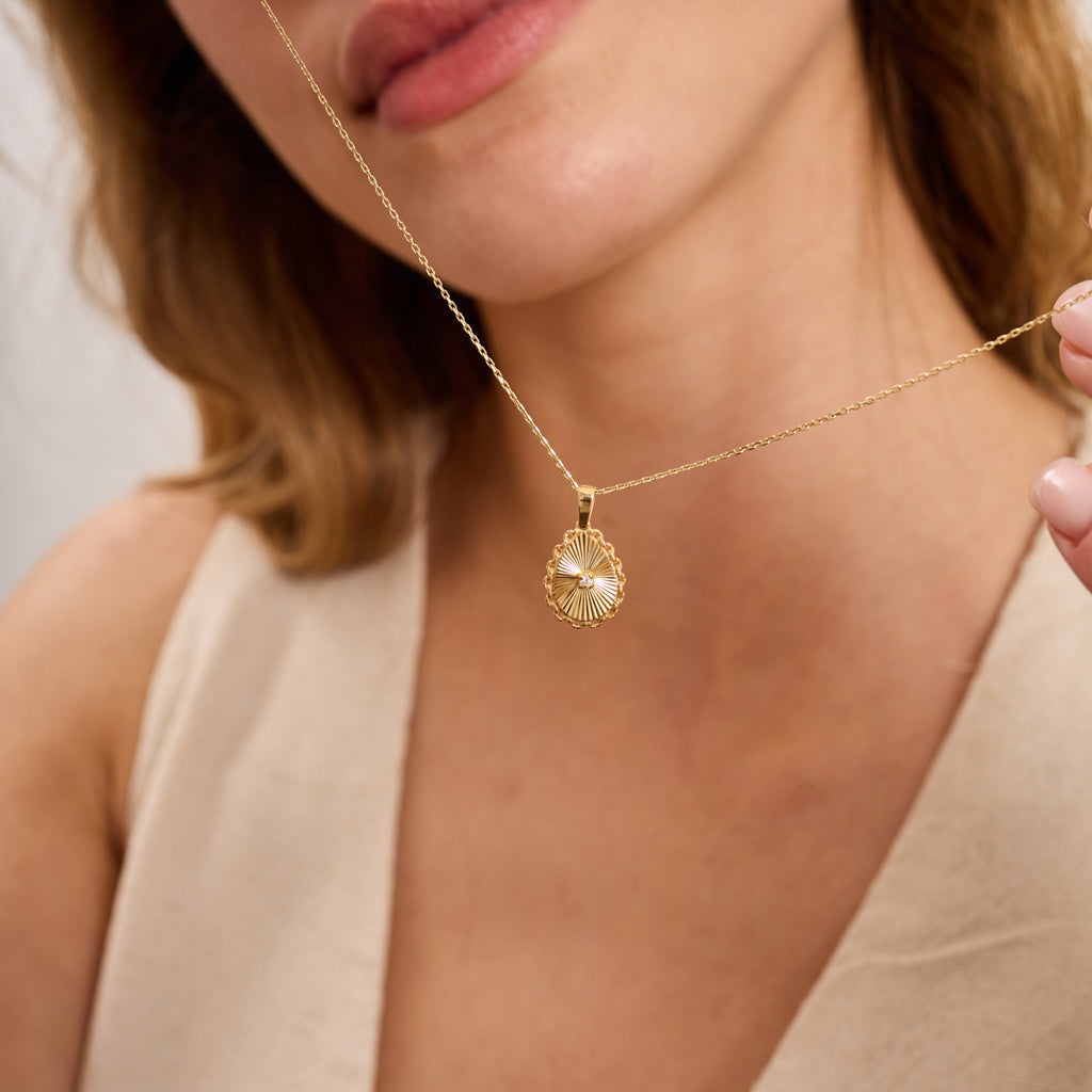 14K Gold Diamond Fluted Teardrop Necklace – Linka