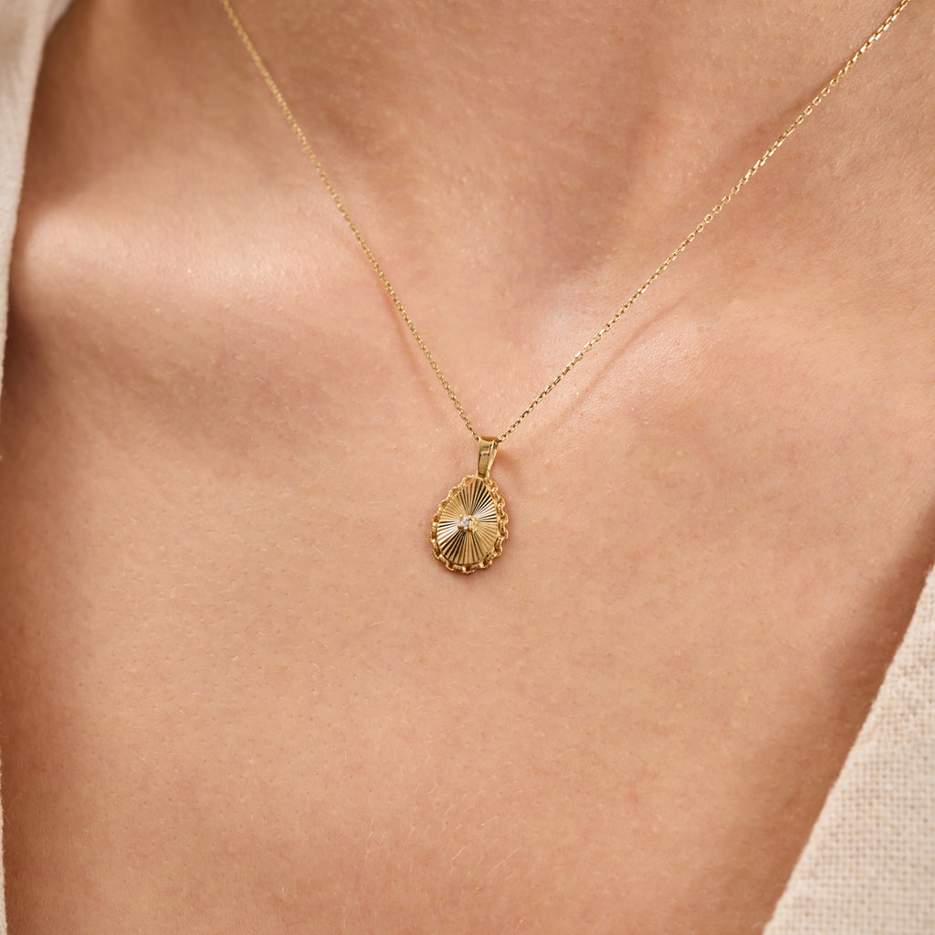 14K Gold Diamond Fluted Teardrop Necklace – Linka