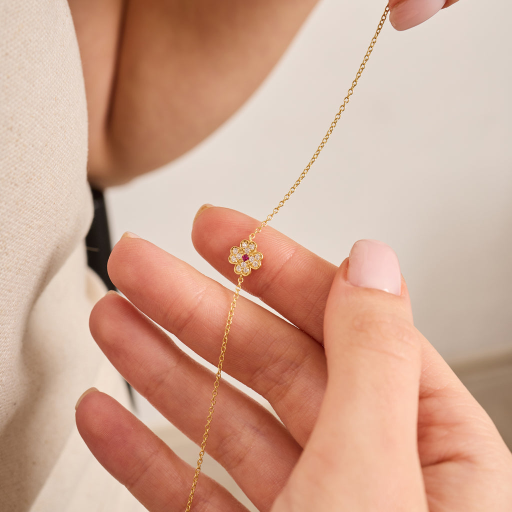 14K Gold Diamond Flower Chain Bracelet – Livia