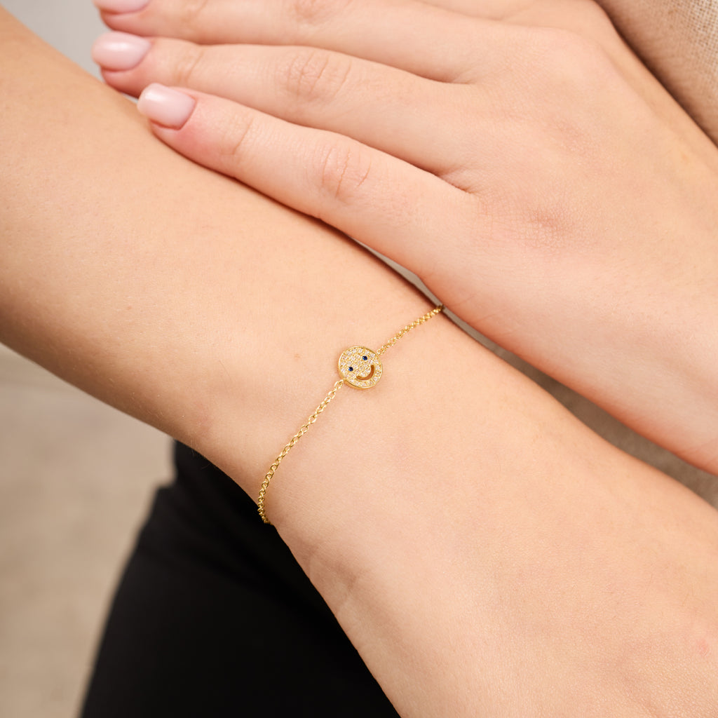 14K Gold Diamond Smiley Chain Bracelet – Mila