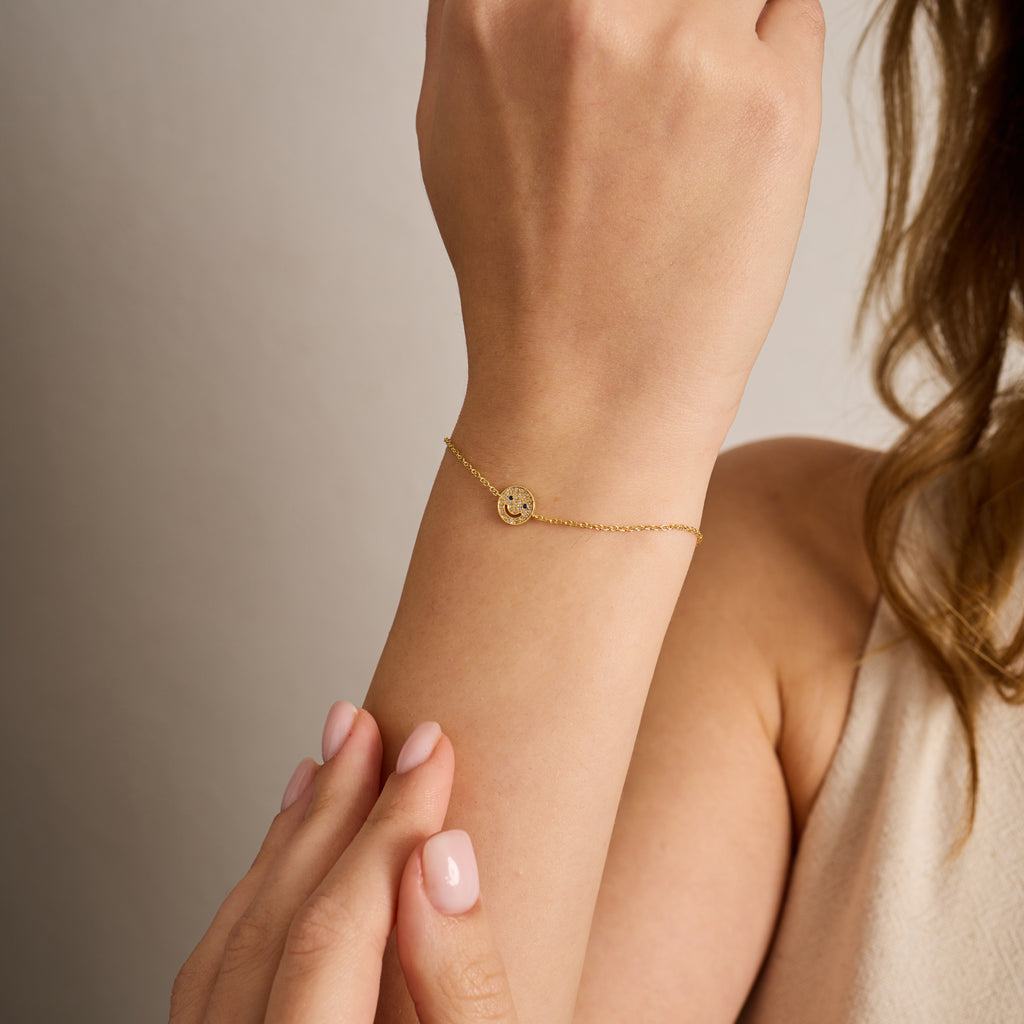 14K Gold Diamond Smiley Chain Bracelet – Mila