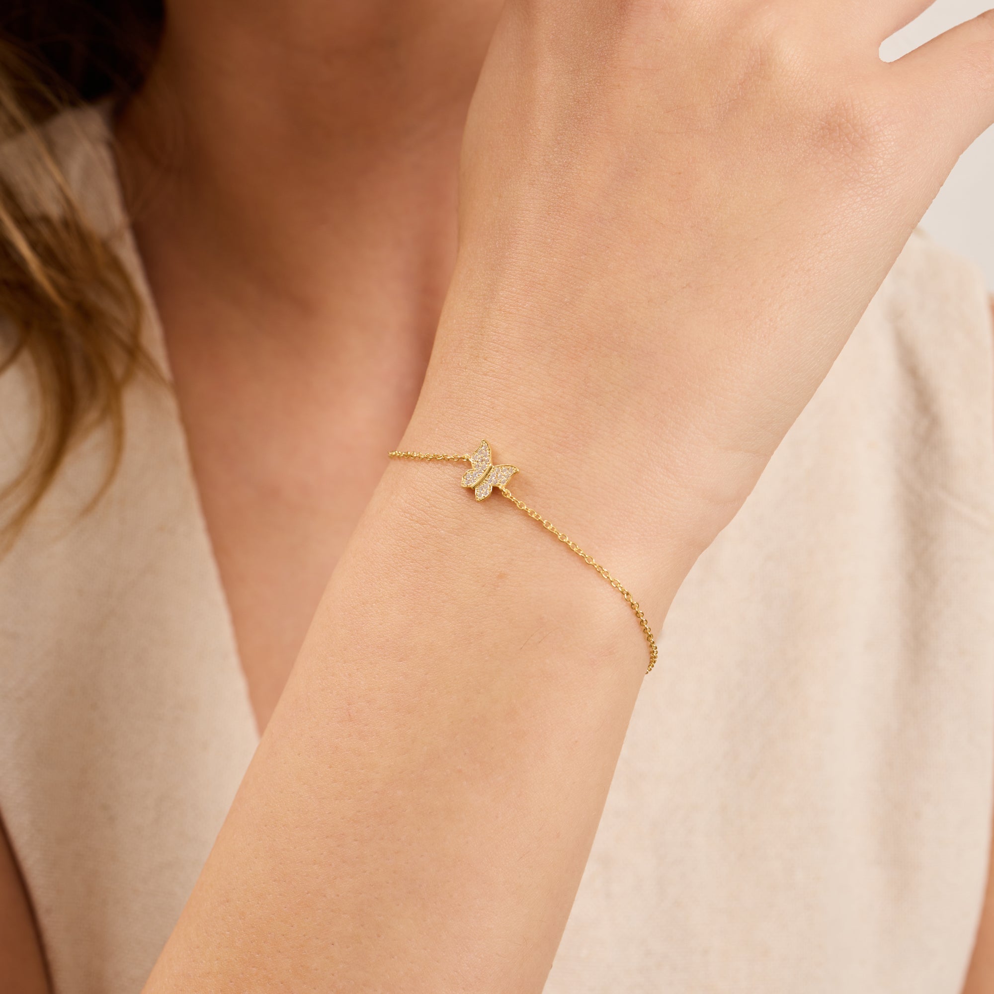 14K Gold Diamond Butterfly Adjustable Chain Bracelet – Aria