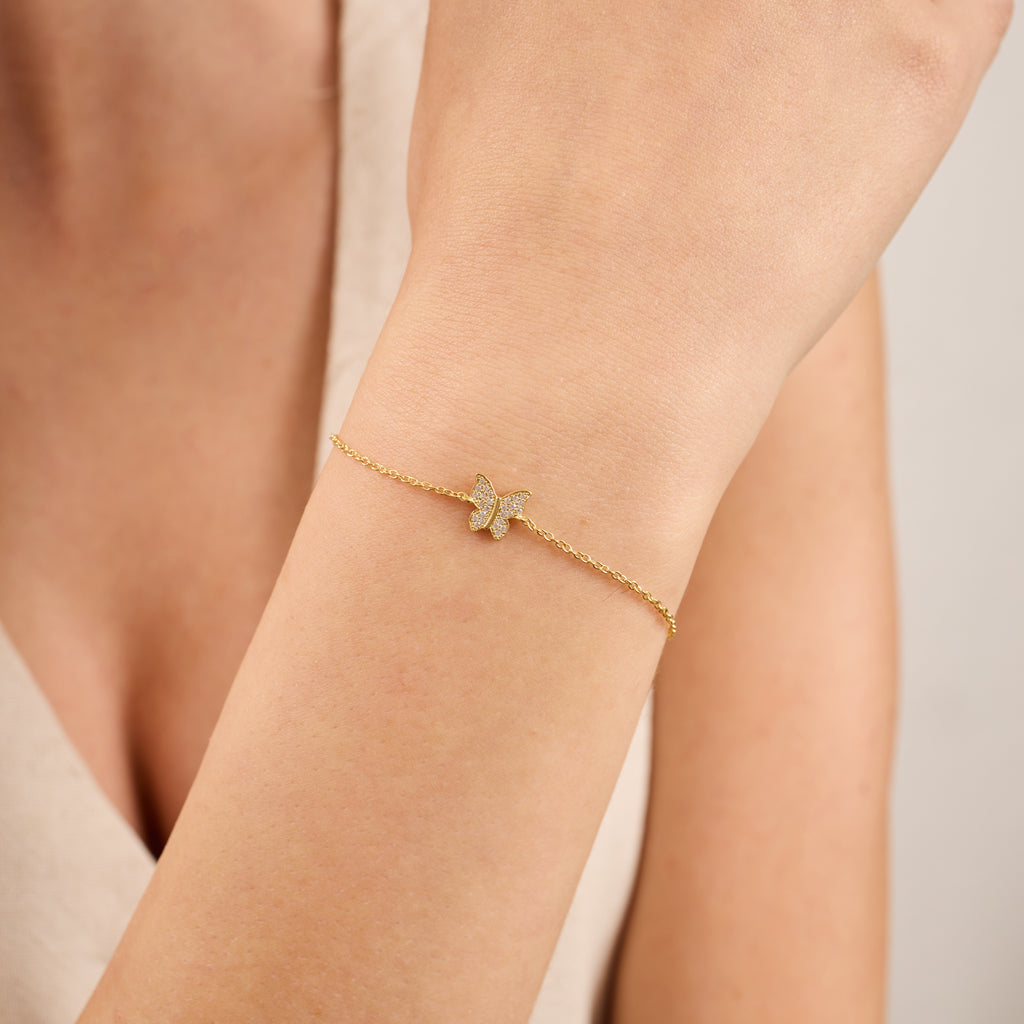 14K Gold Diamond Butterfly Adjustable Chain Bracelet – Aria